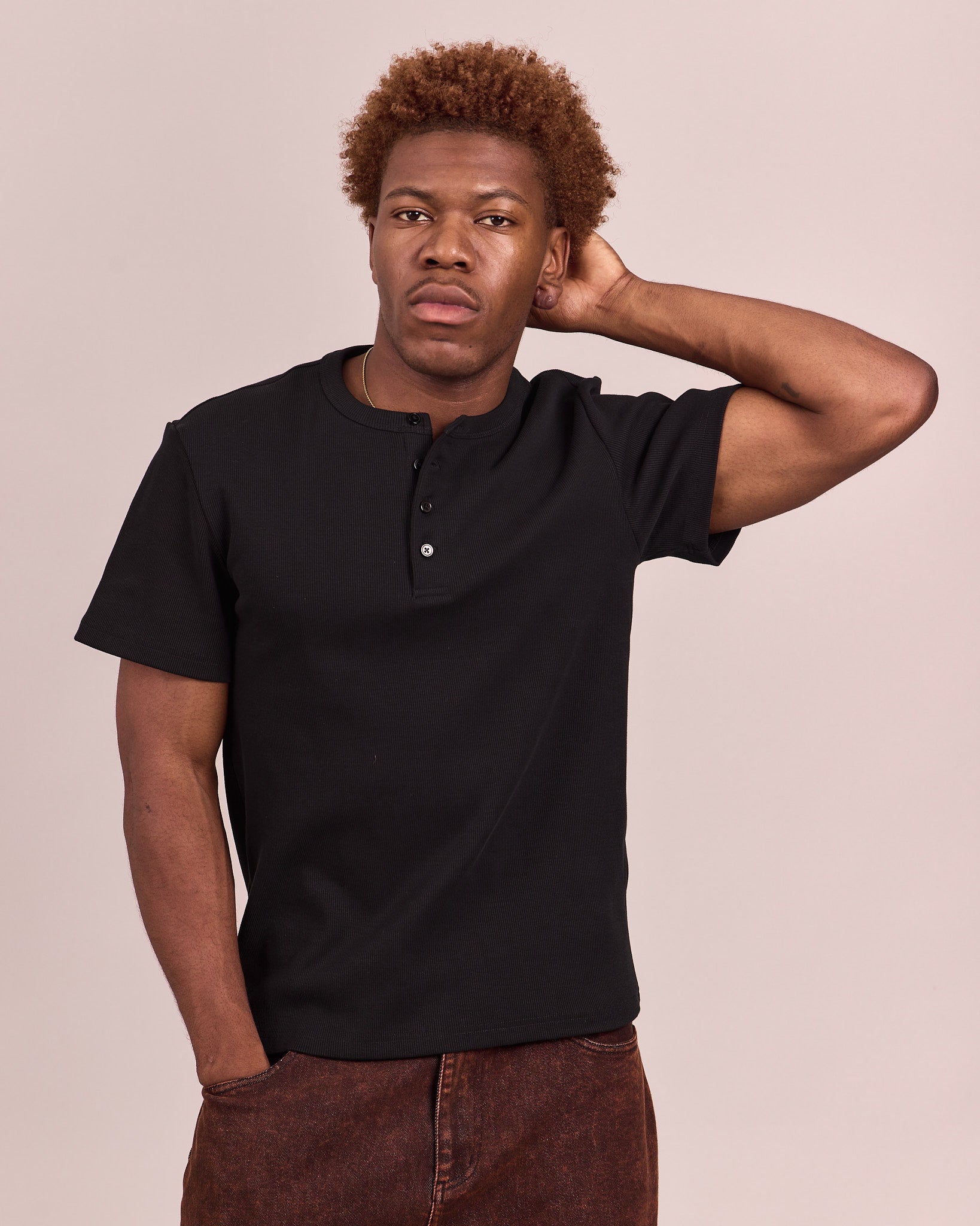 SS Henley Shirt - Black