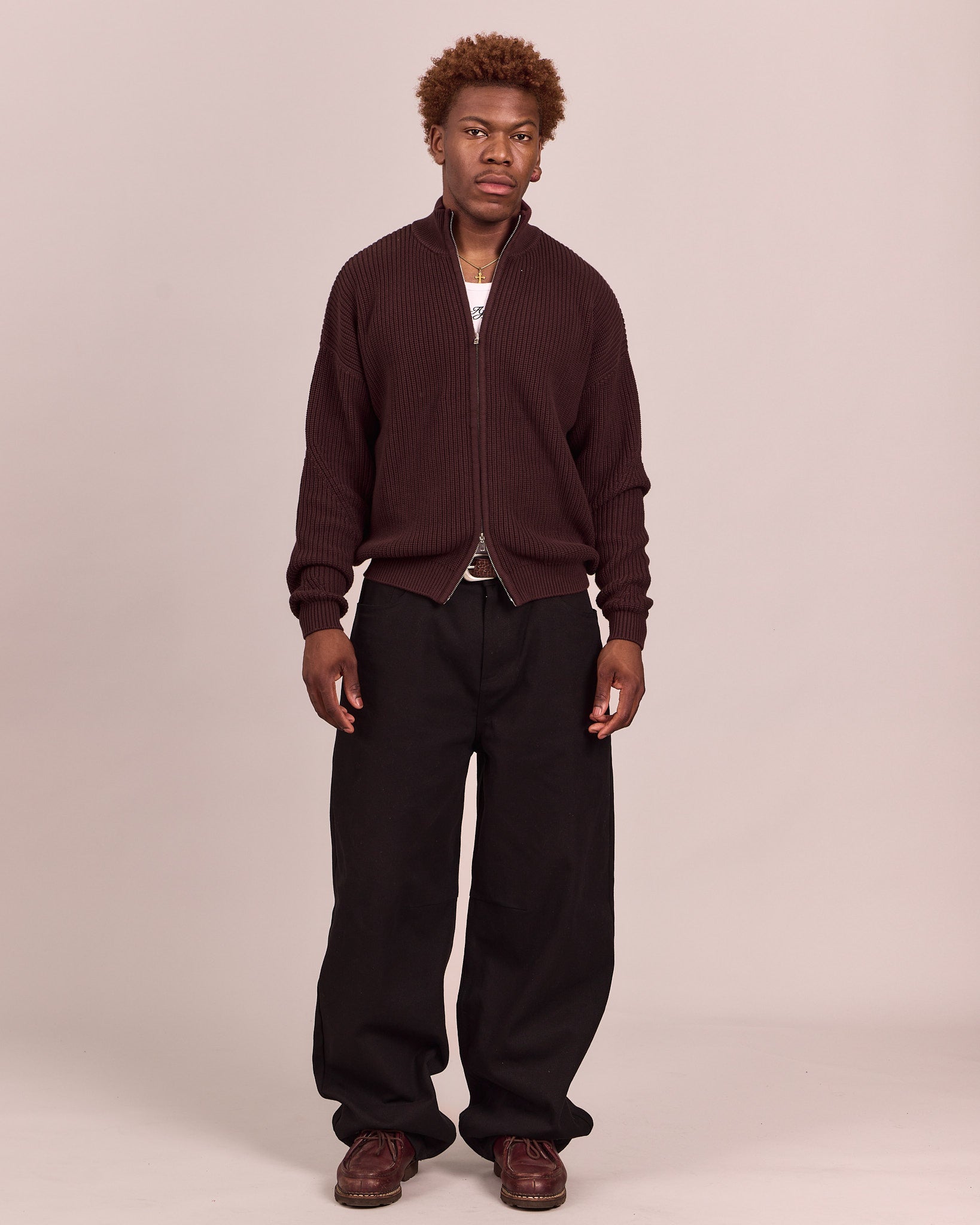 Fisherman Zip Cardigan Knit - Dark Brown