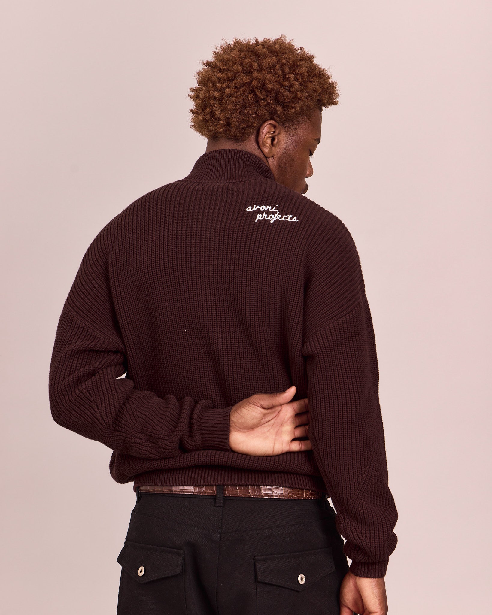 Fisherman Zip Cardigan Knit - Dark Brown