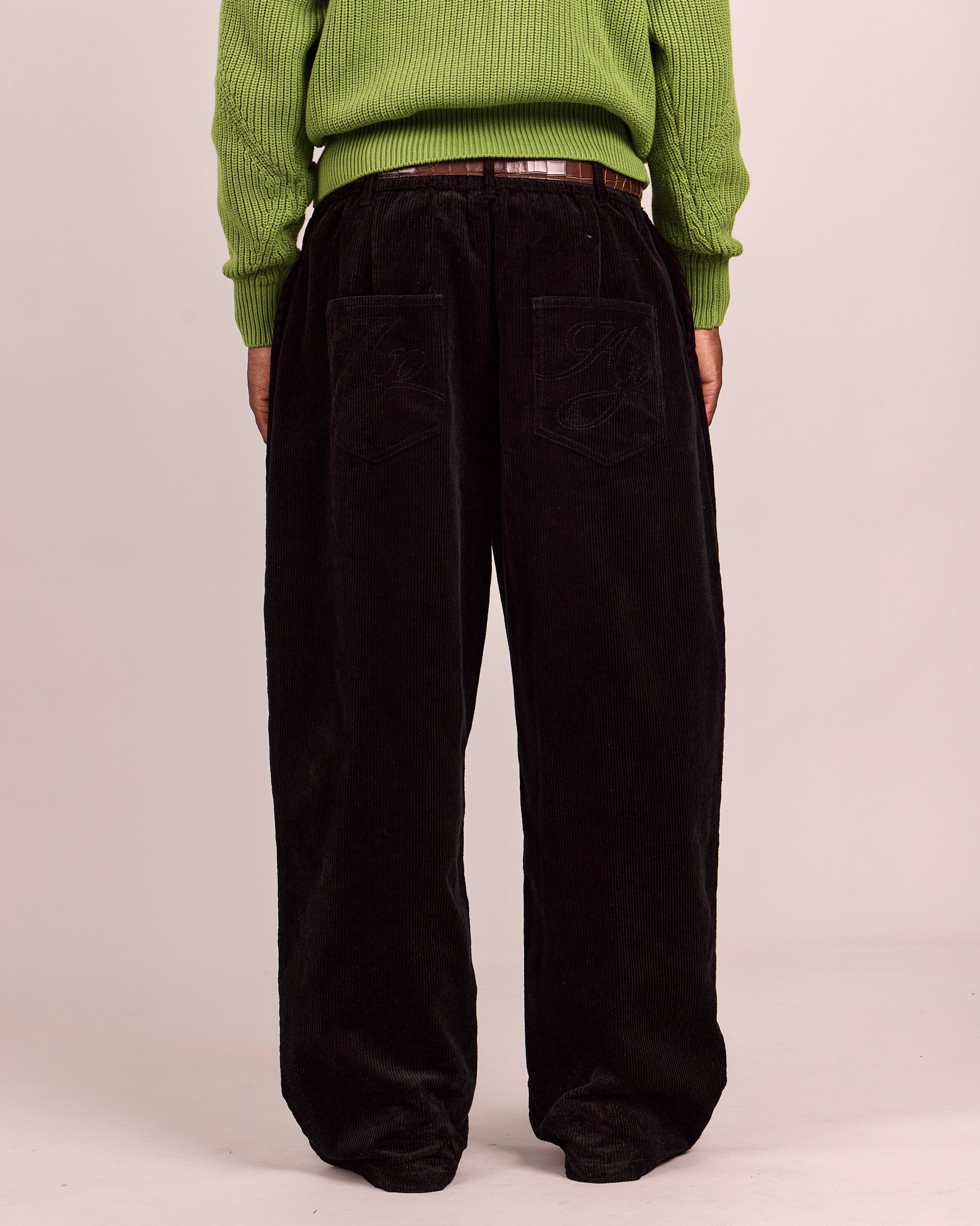 Pleated Corduroy Pants - Black