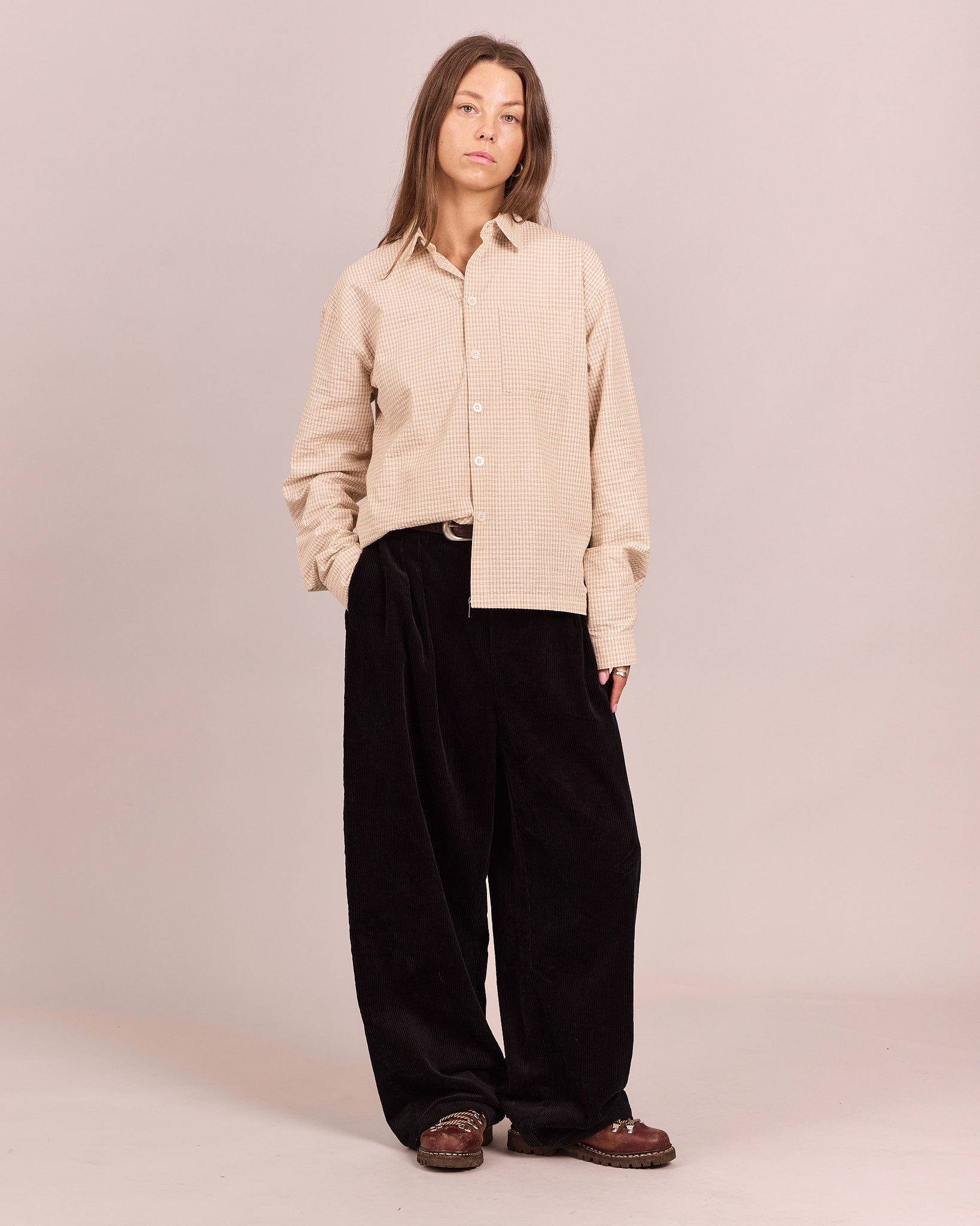 Pleated Corduroy Pants - Black