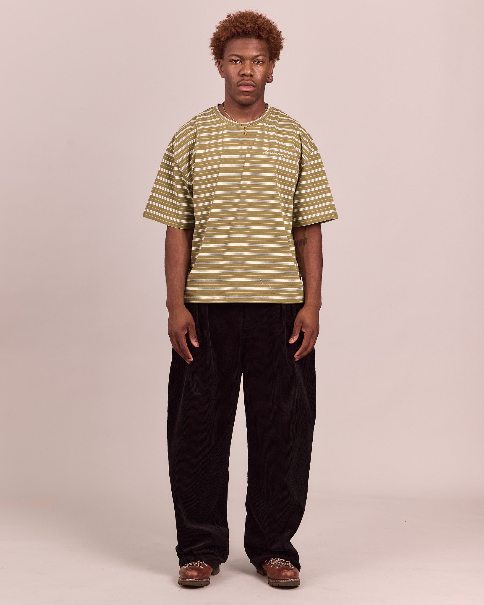 Boxy SS Tee - Sage Green Stripe