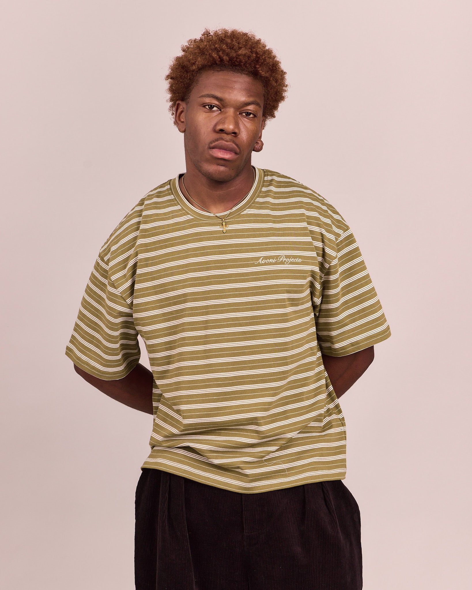Boxy SS Tee - Sage Green Stripe