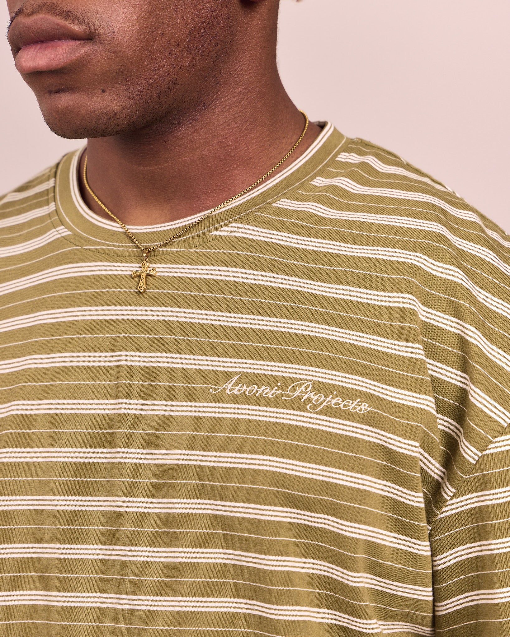 Boxy SS Tee - Sage Green Stripe
