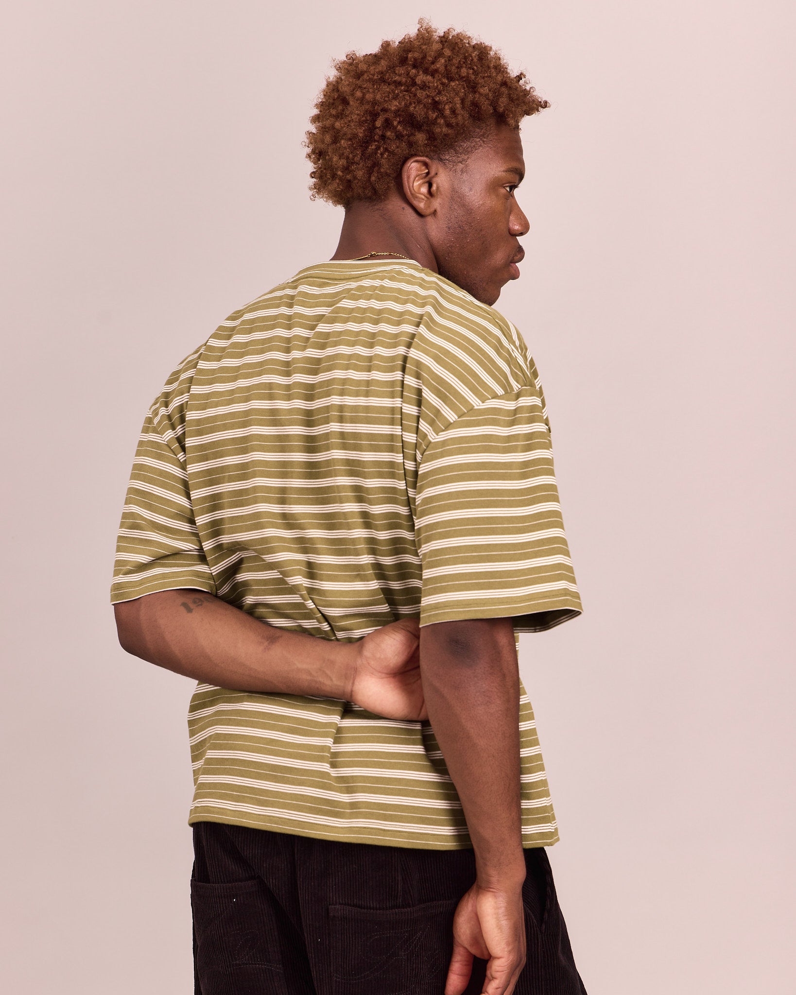 Boxy SS Tee - Sage Green Stripe