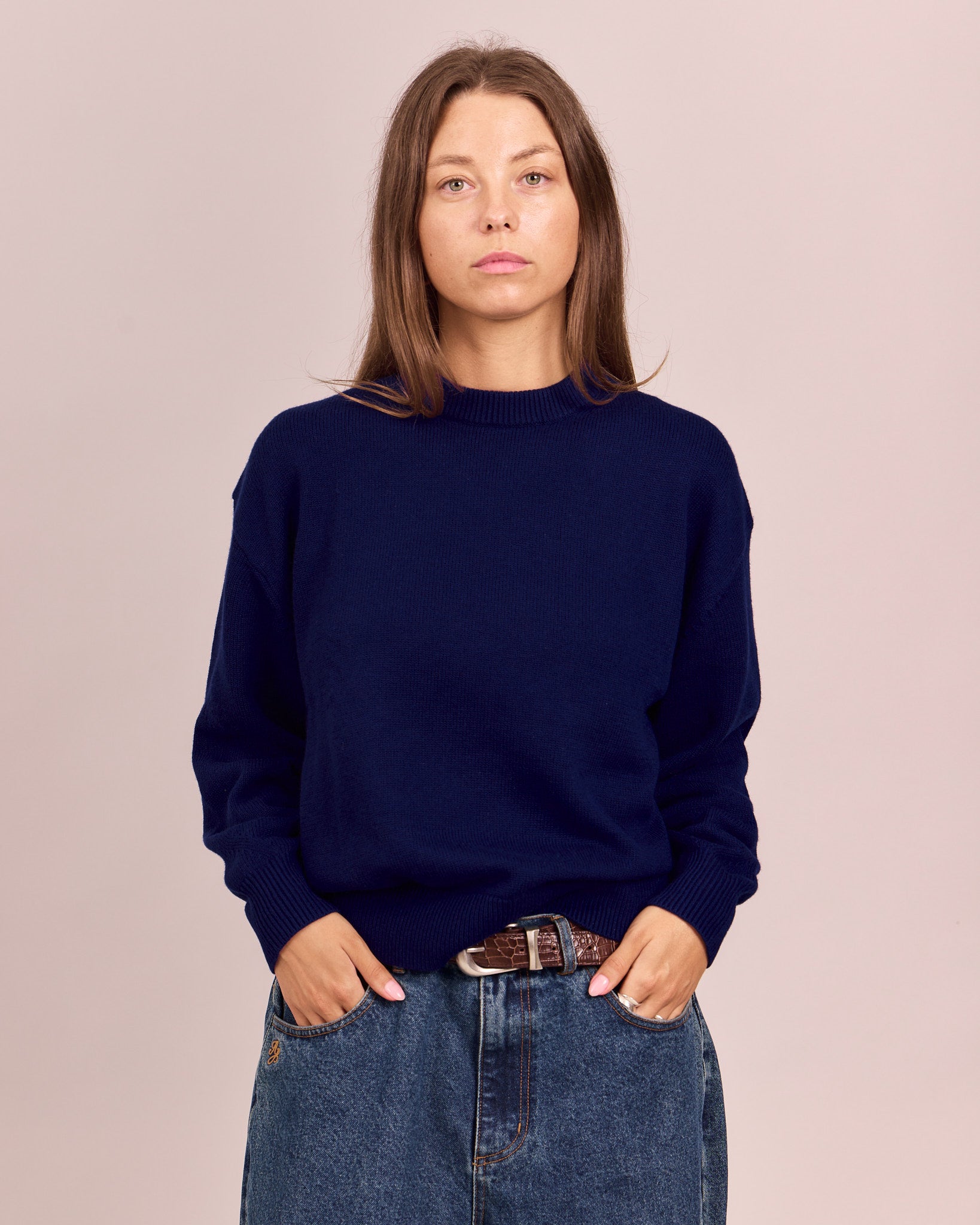 Essential Merino O-Neck Knit- Navy