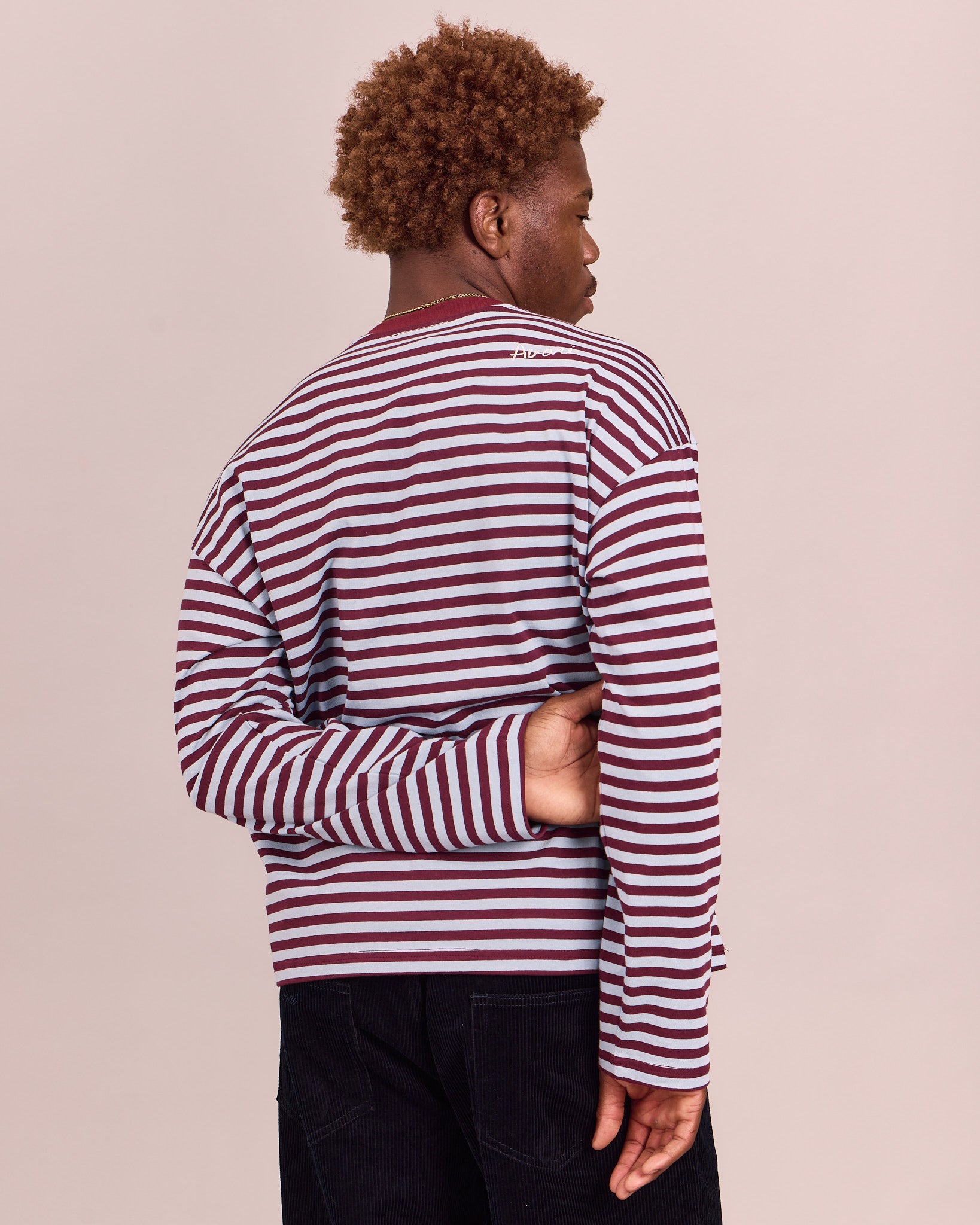 LS Classic Tee - Baby Blue/Burgundy Stripe