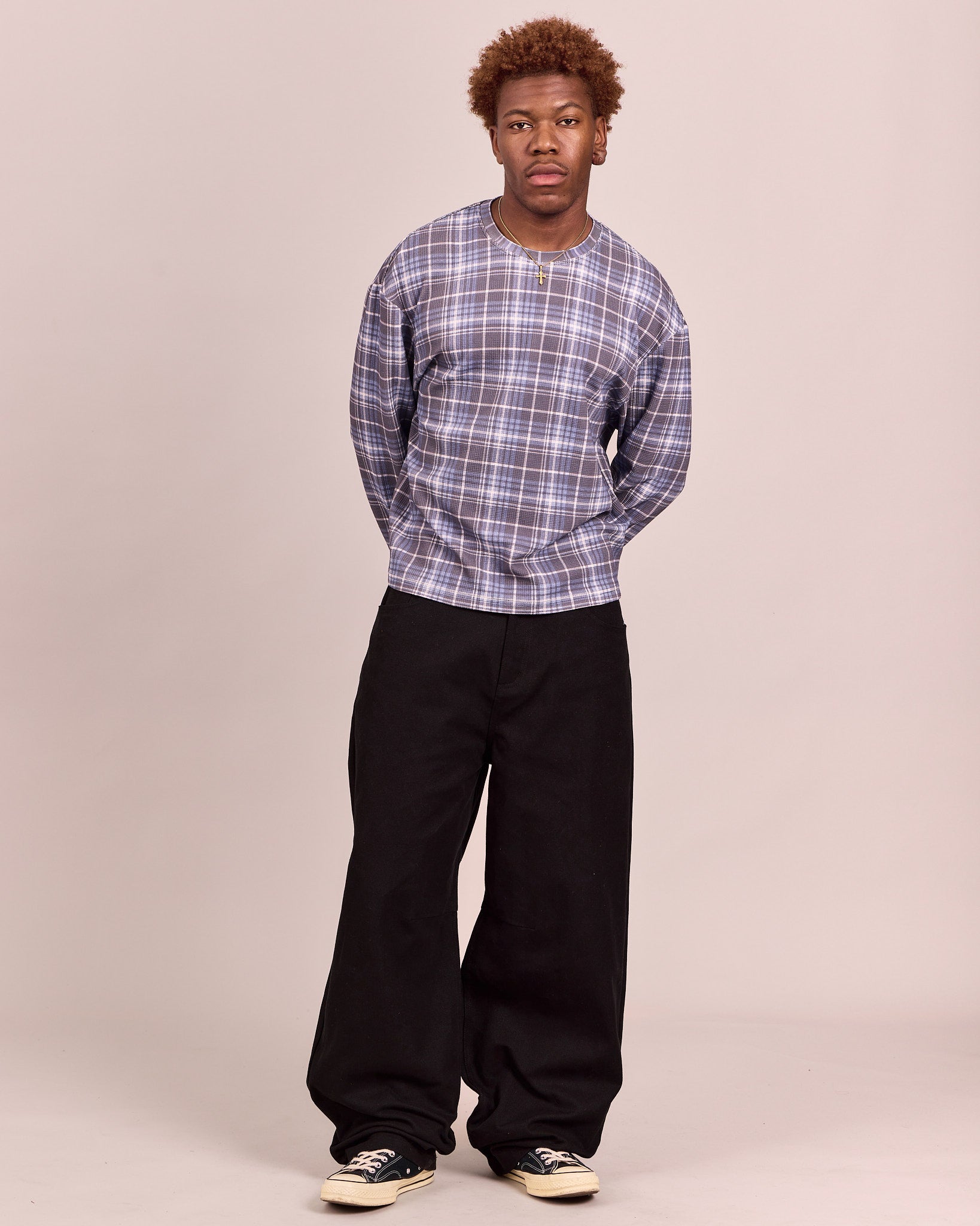LS Classic Waffle Tee - Navy Check