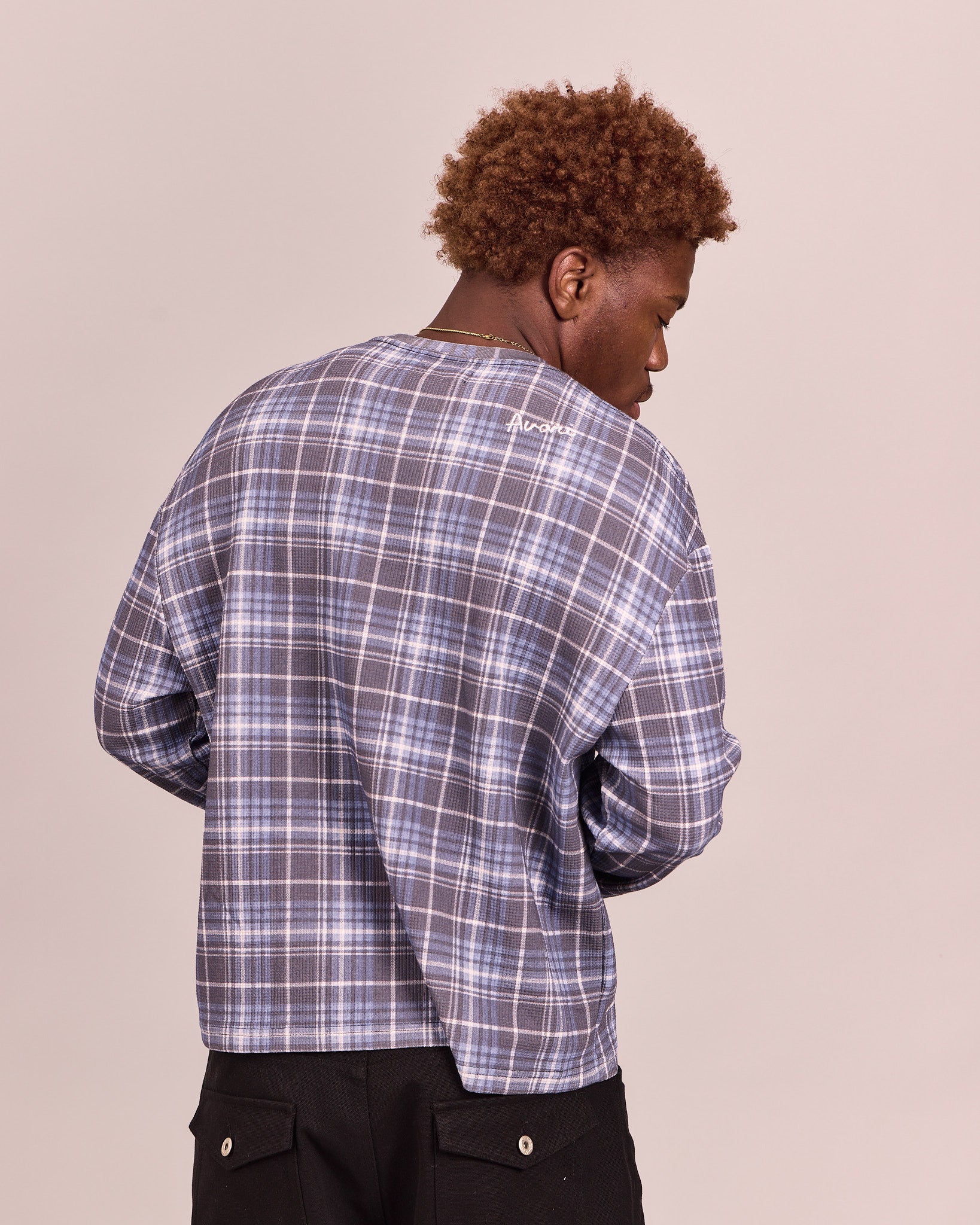 LS Classic Waffle Tee - Navy Check