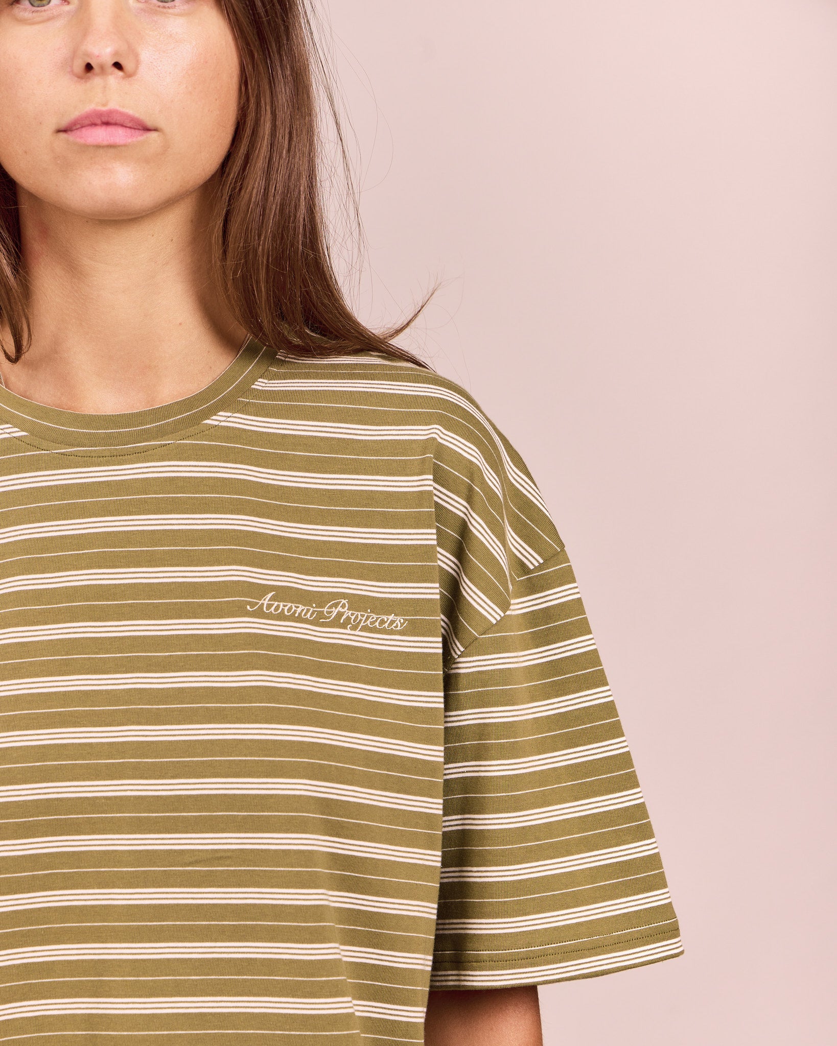 Boxy SS Tee - Sage Green Stripe