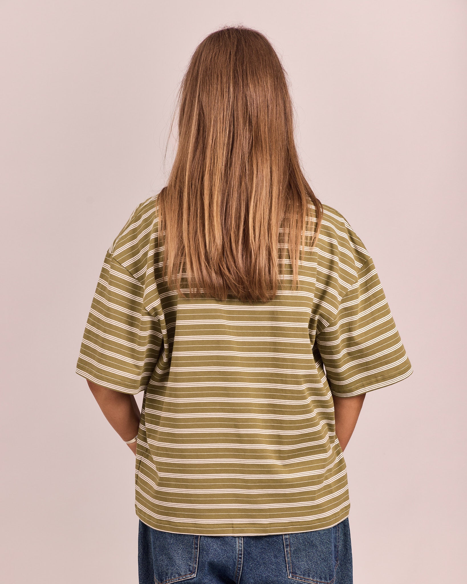 Boxy SS Tee - Sage Green Stripe