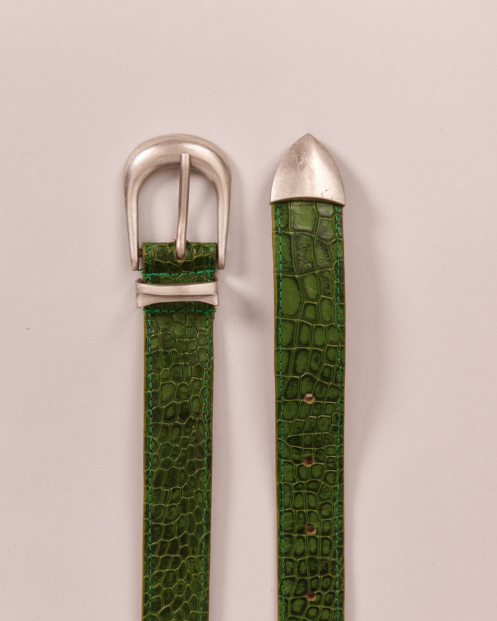 Leather Belt - Green Croc