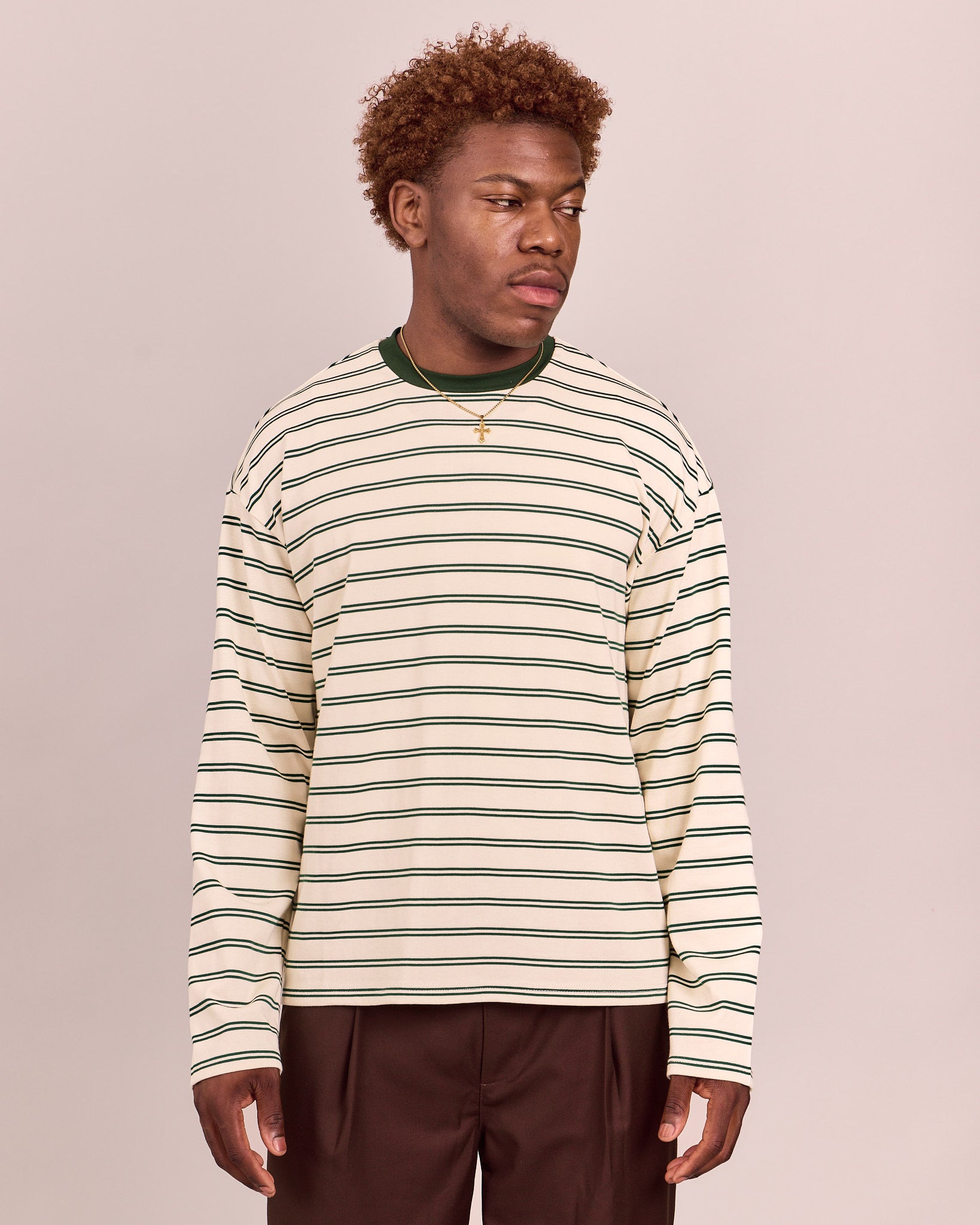 LS Classic Tee - Green/Marshmallow Stripe