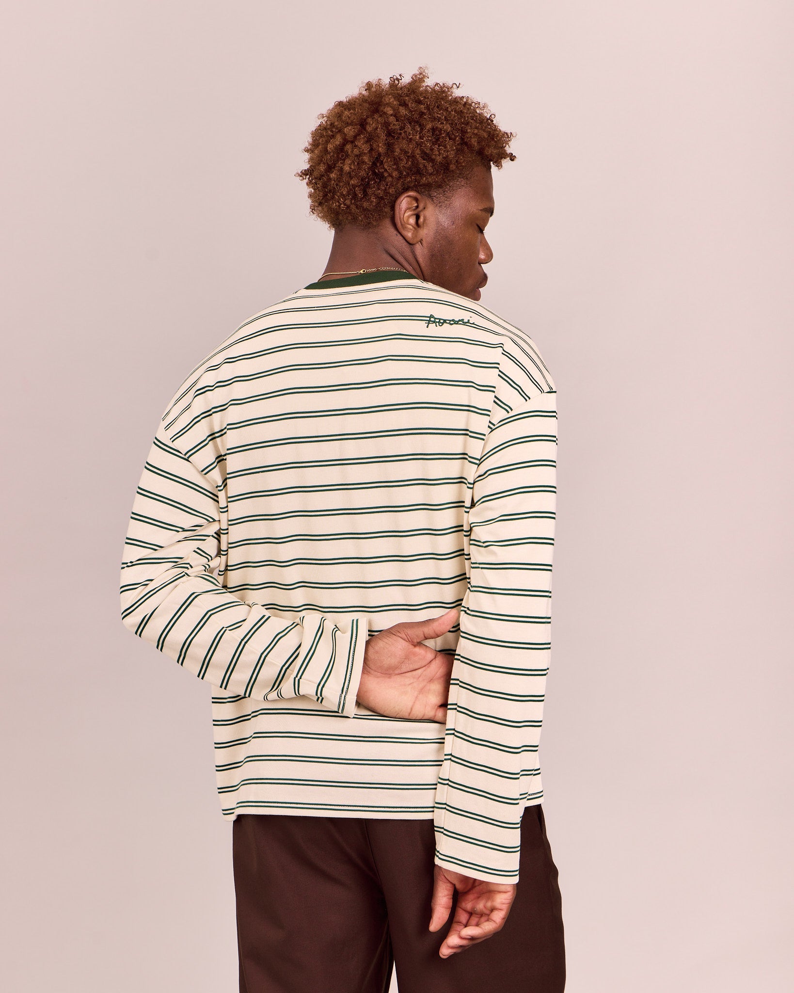 LS Classic Tee - Green/Marshmallow Stripe