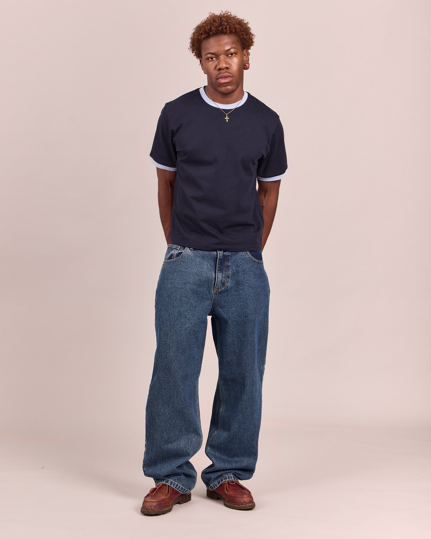 SS Ringer Tee - Navy/Baby Blue