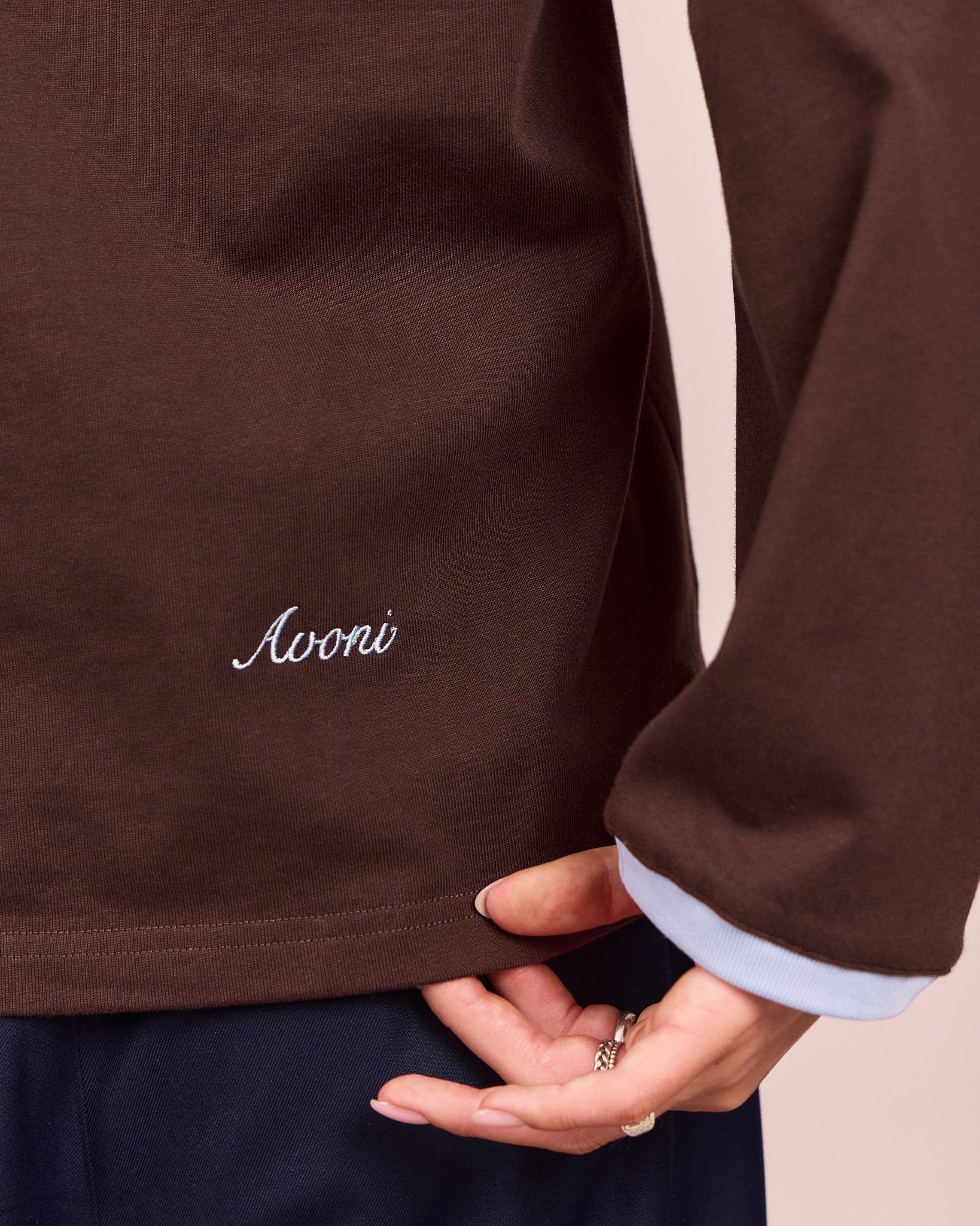 LS Ringer Tee - Brown/Baby Blue