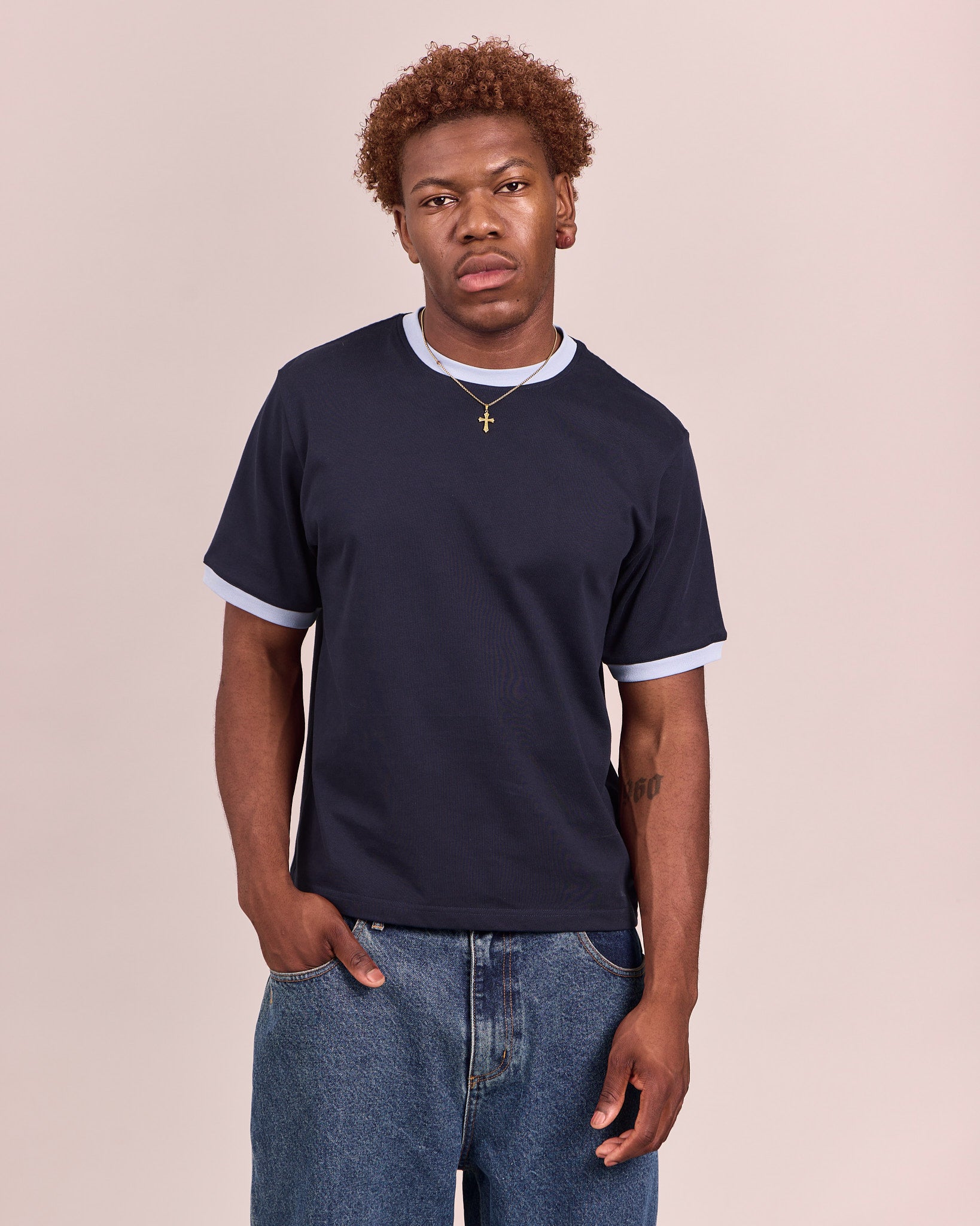 SS Ringer Tee - Navy/Baby Blue