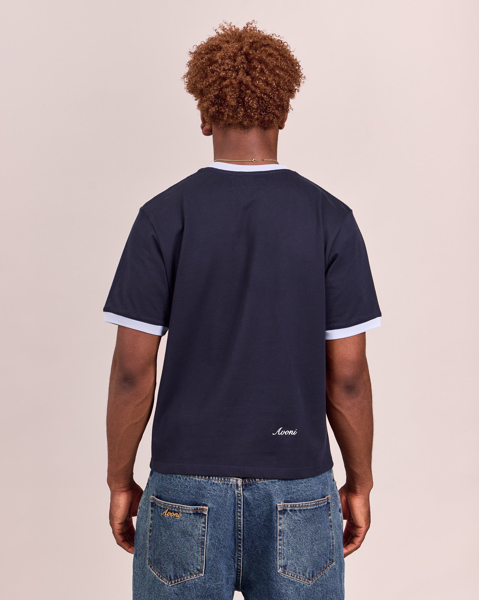 SS Ringer Tee - Navy/Baby Blue