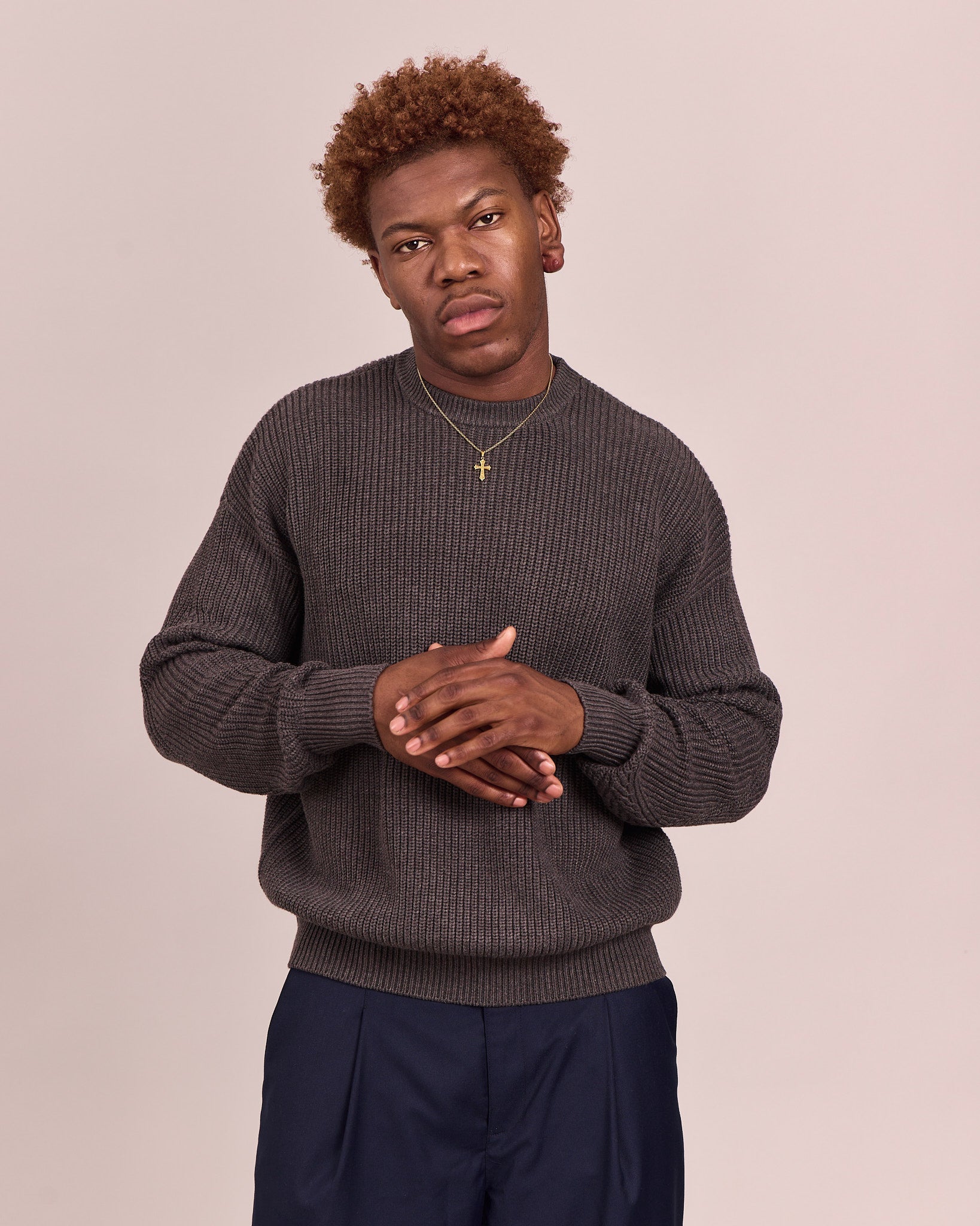 Fisherman O Neck Knit - Charcoal