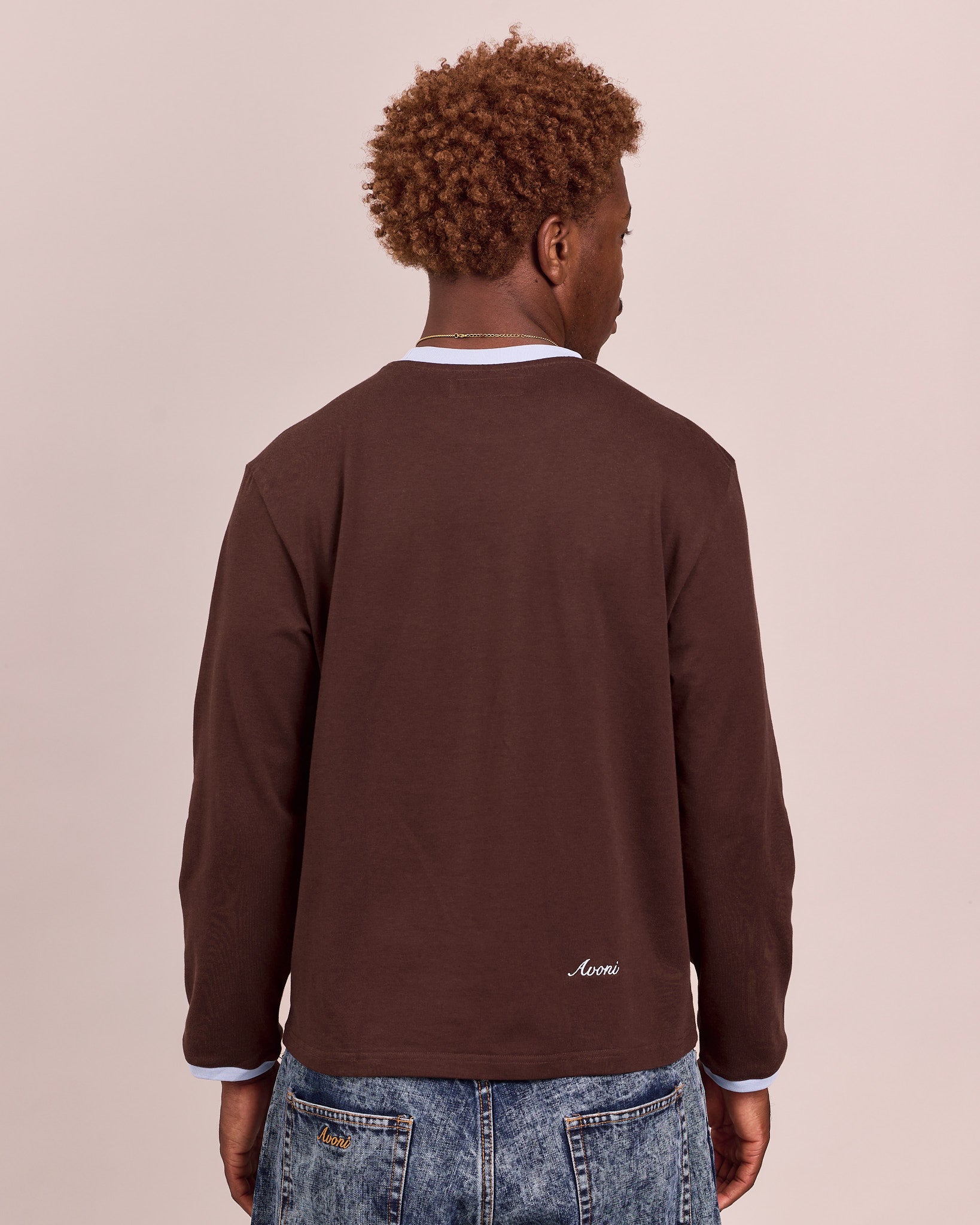 LS Ringer Tee - Brown/Baby Blue