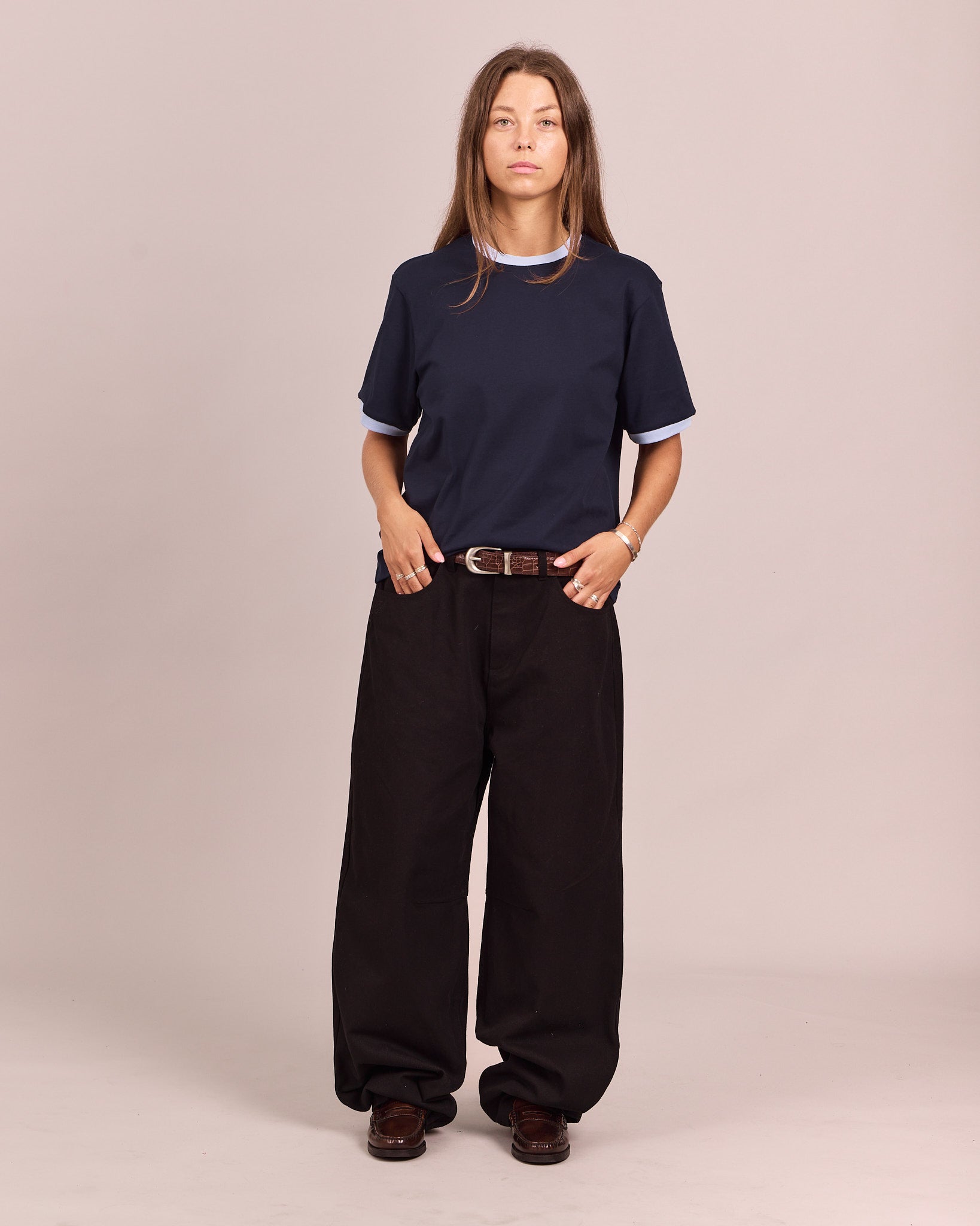 SS Ringer Tee - Navy/Baby Blue
