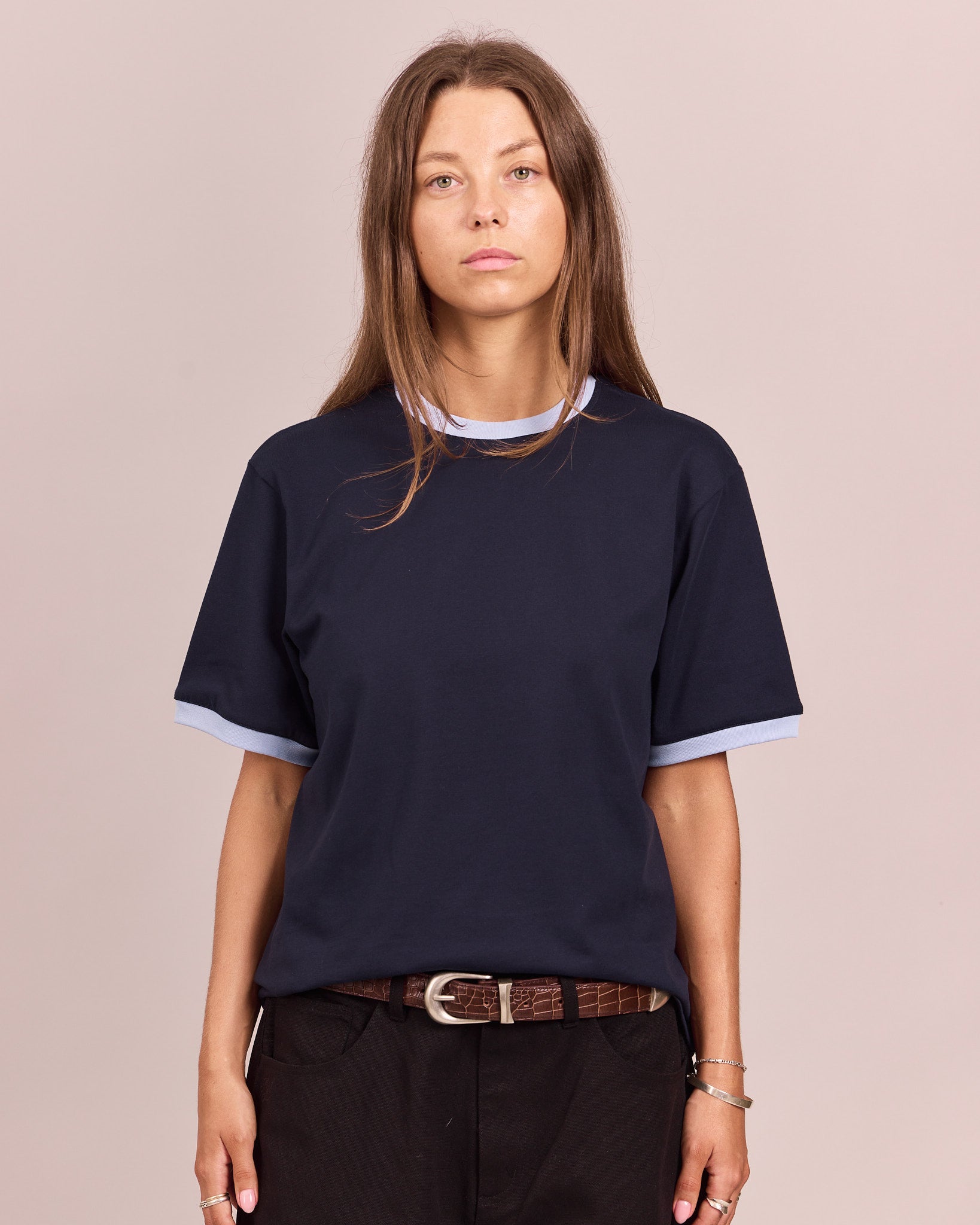 SS Ringer Tee - Navy/Baby Blue