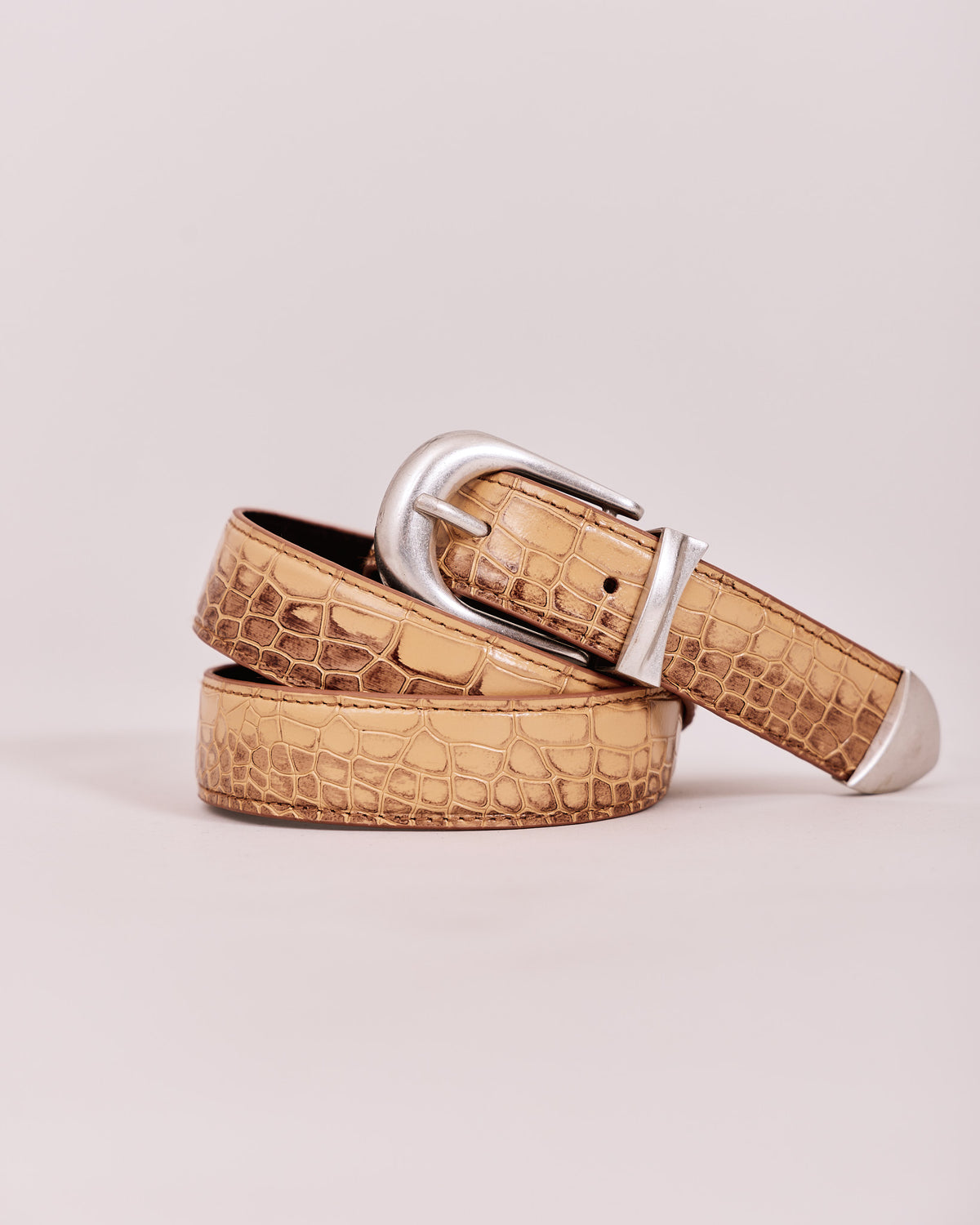 Leather Belt - Beige Croc