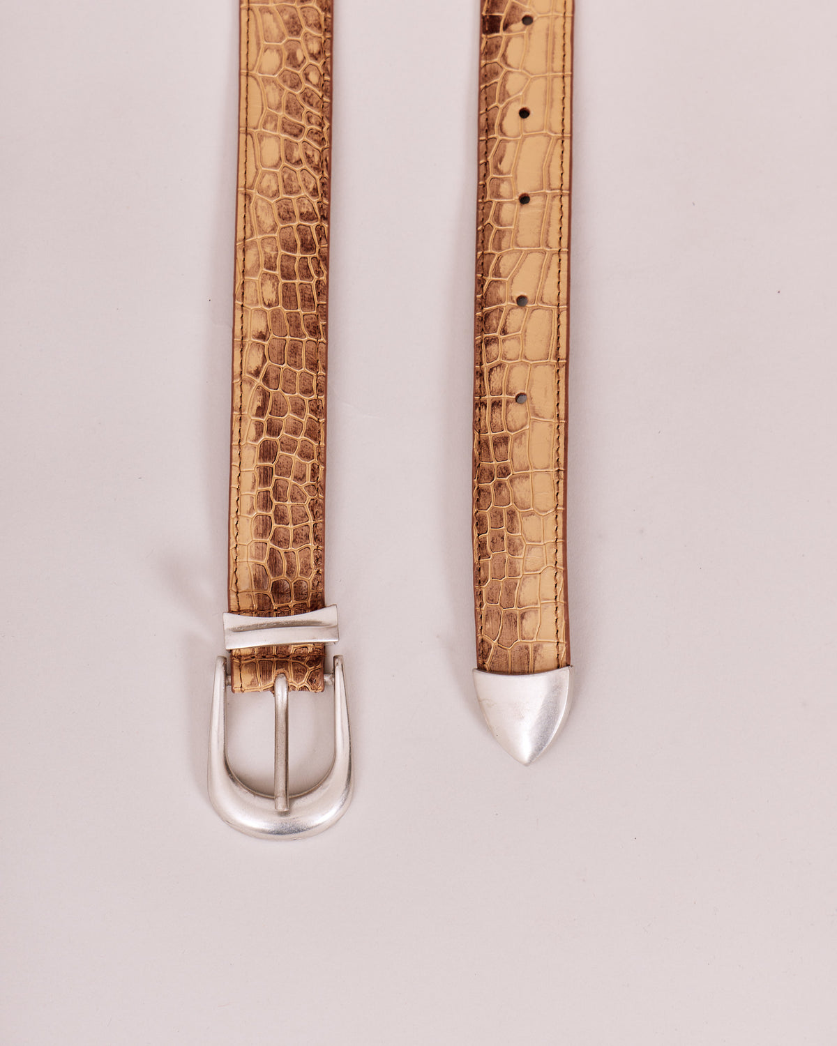 Leather Belt - Beige Croc