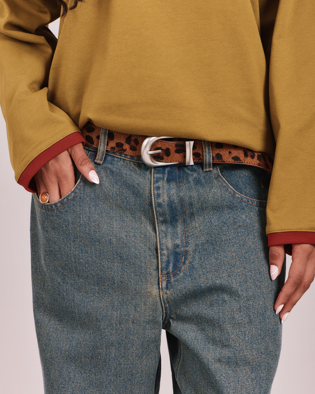 Leather Belt - Leopard Cow Hair