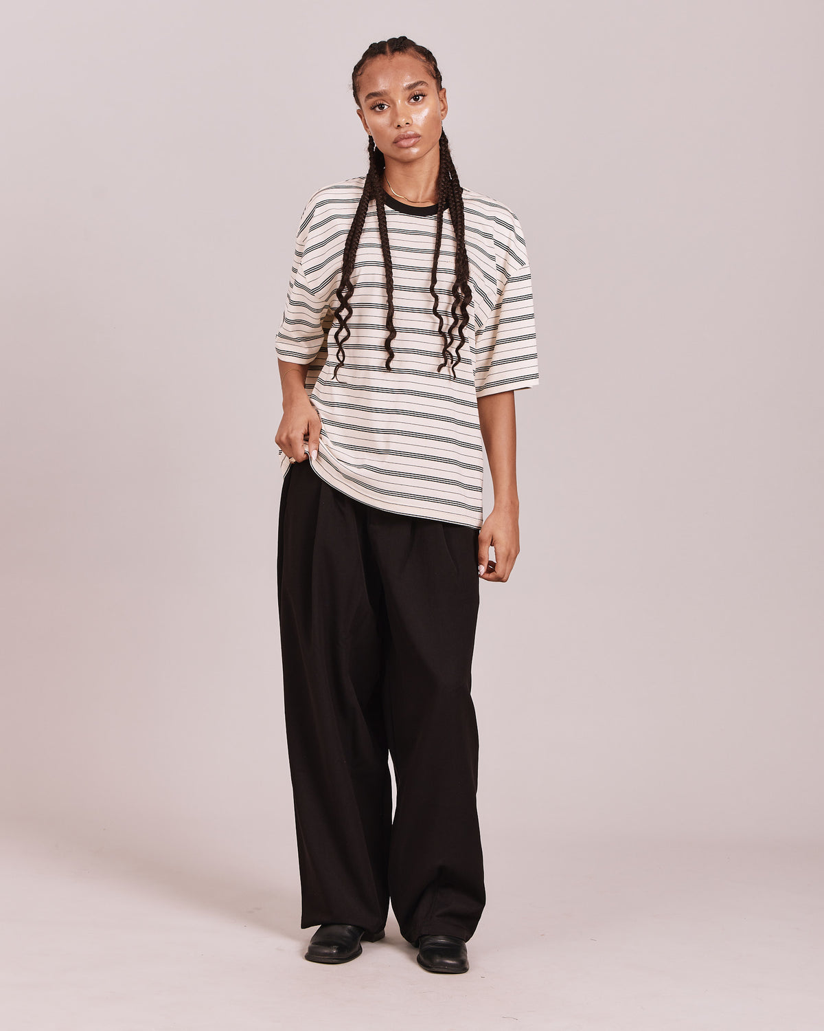 SS Boxy Tee - White Stripe