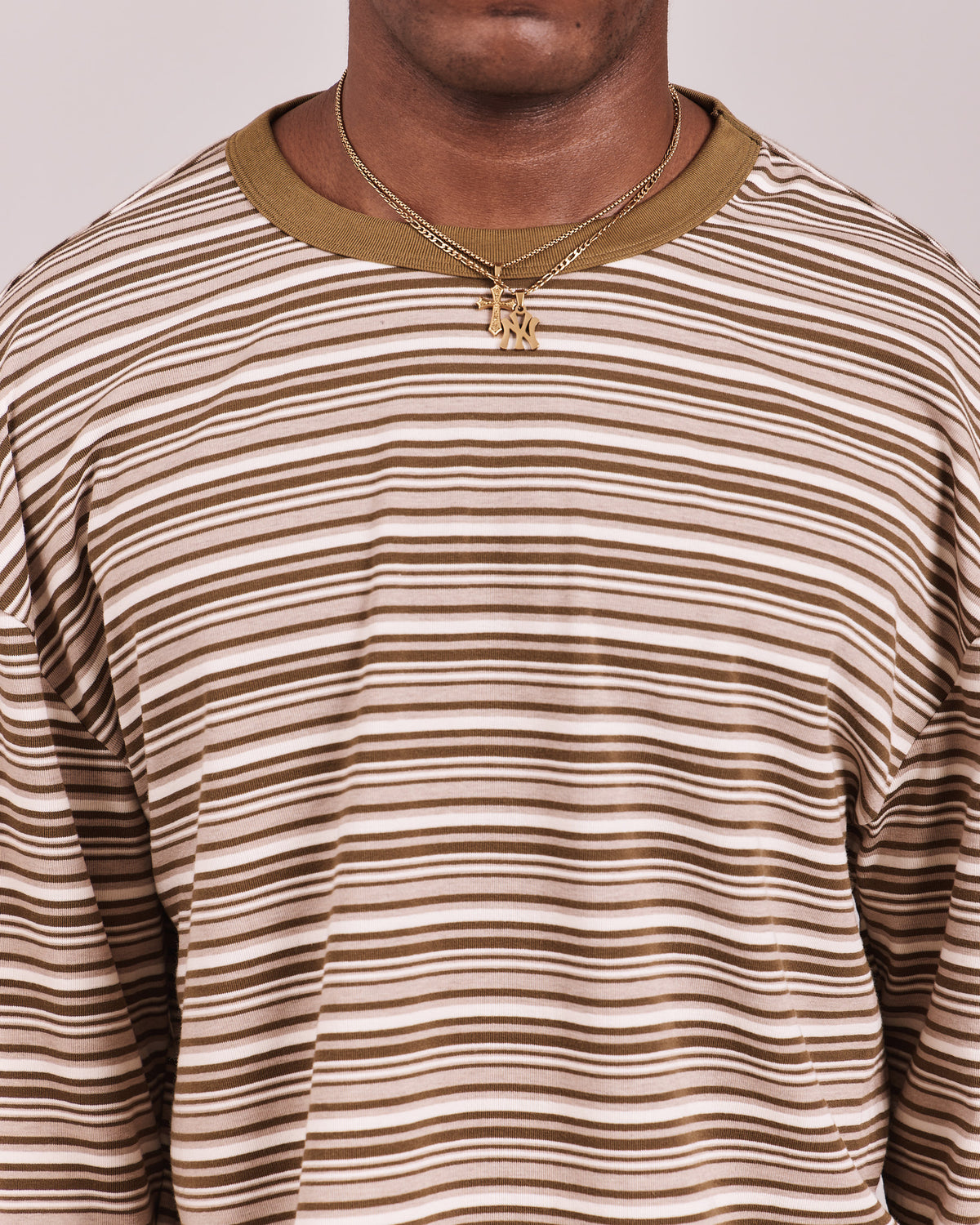 LS Classic Tee - Green/Grey Stripe