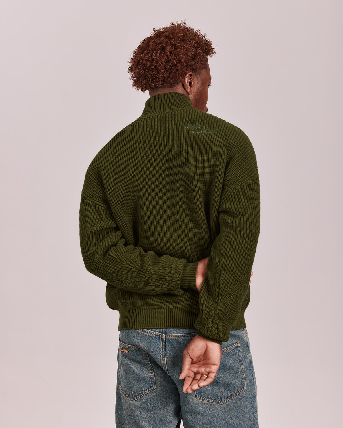 Fisherman Zip Cardigan Knit - Dark Moss