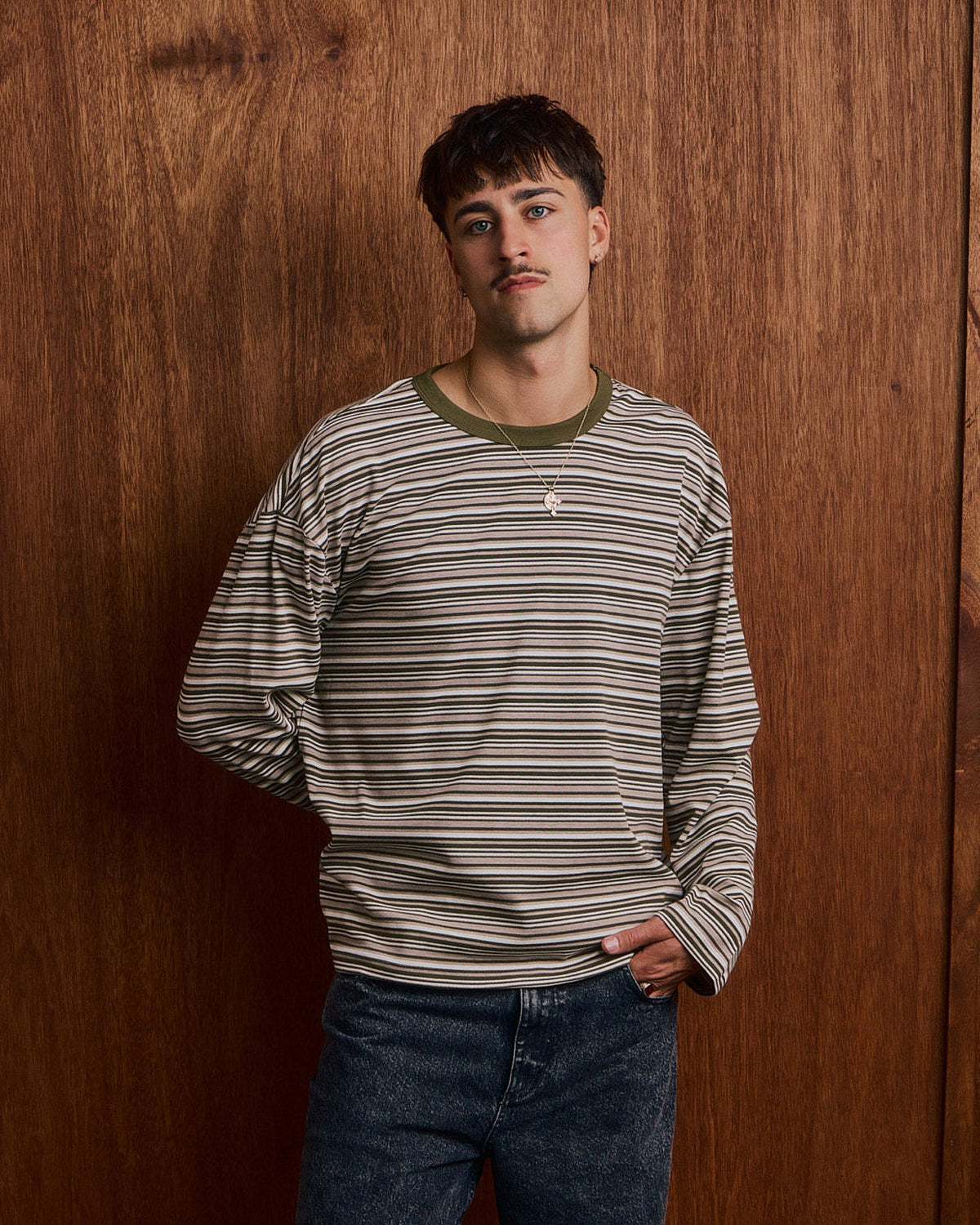 LS Classic Tee - Green/Grey Stripe