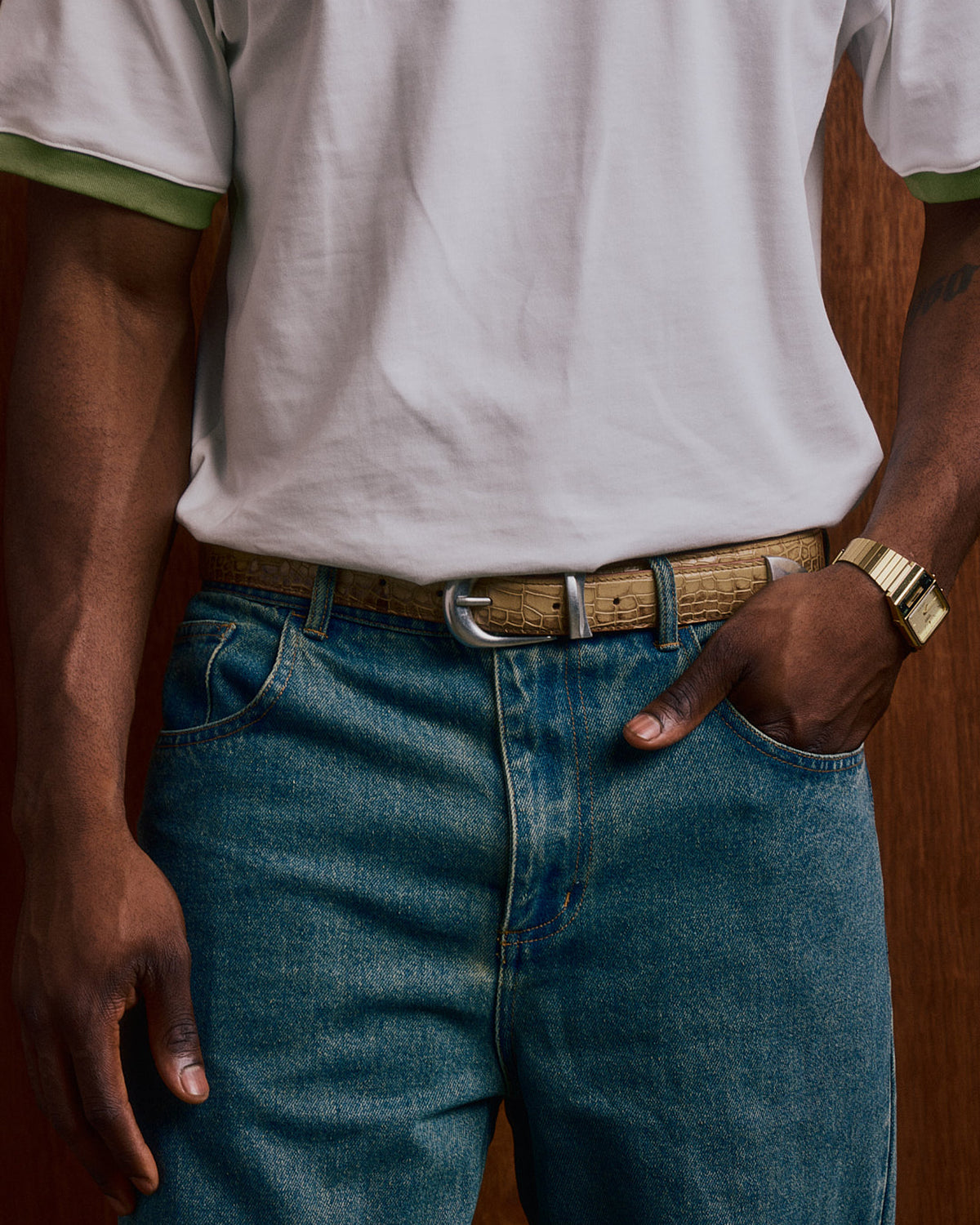 Leather Belt - Beige Croc