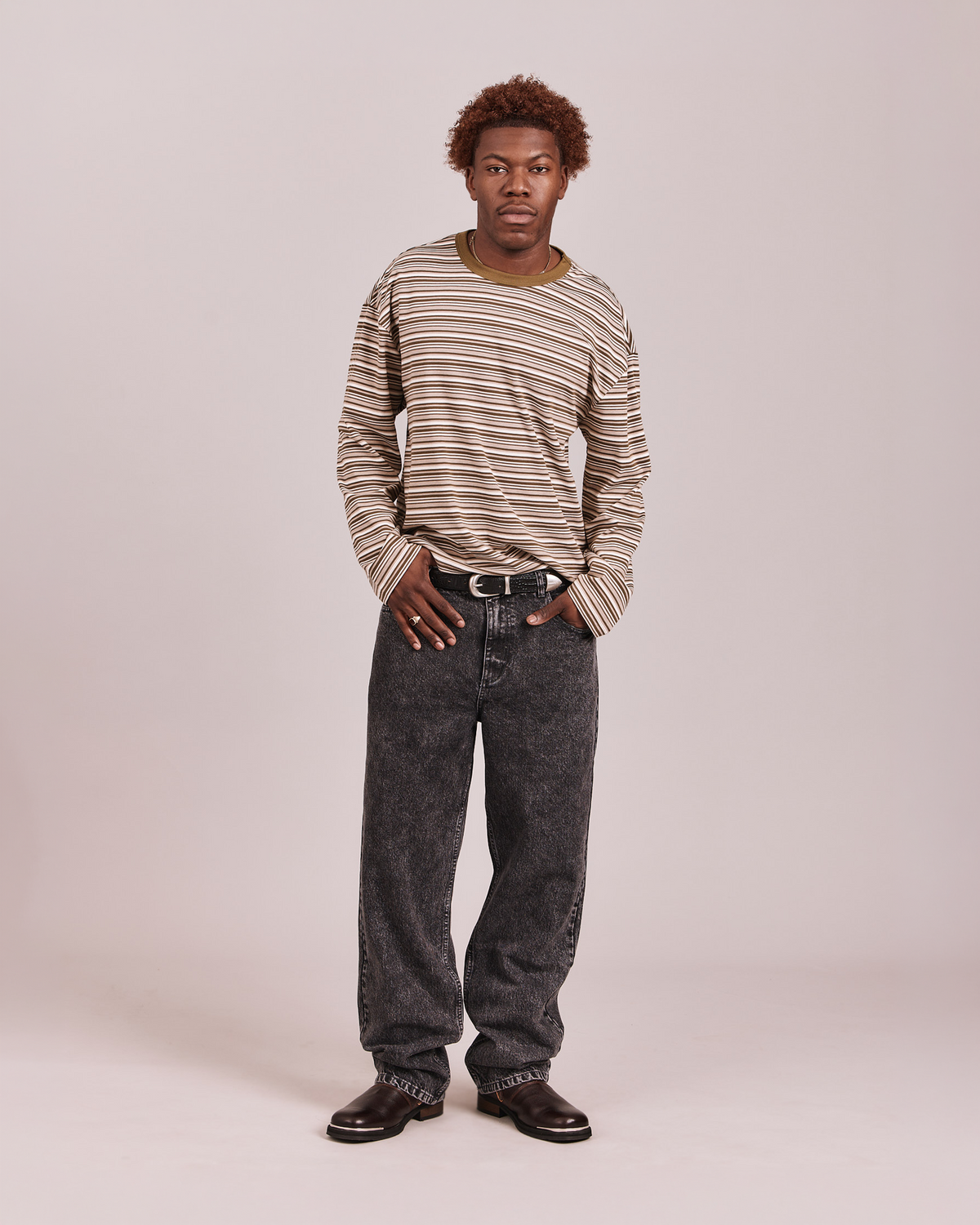 LS Classic Tee - Green/Grey Stripe