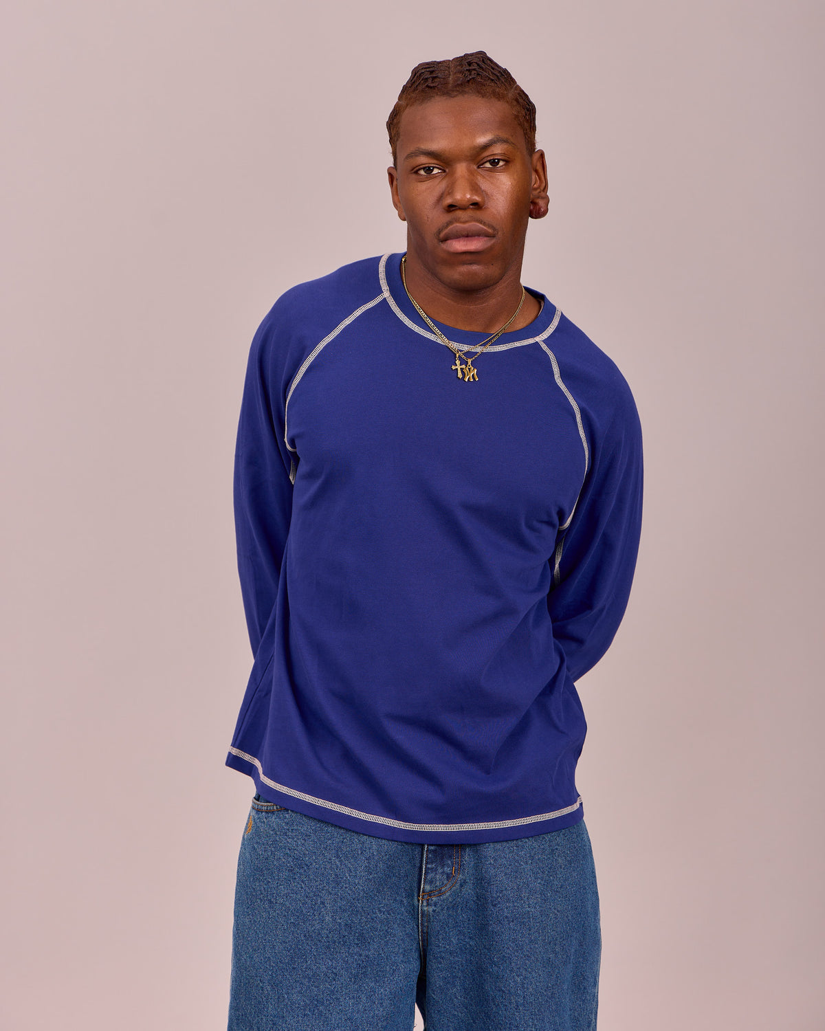 LS Classic Flatlock Tee - Navy/Off White