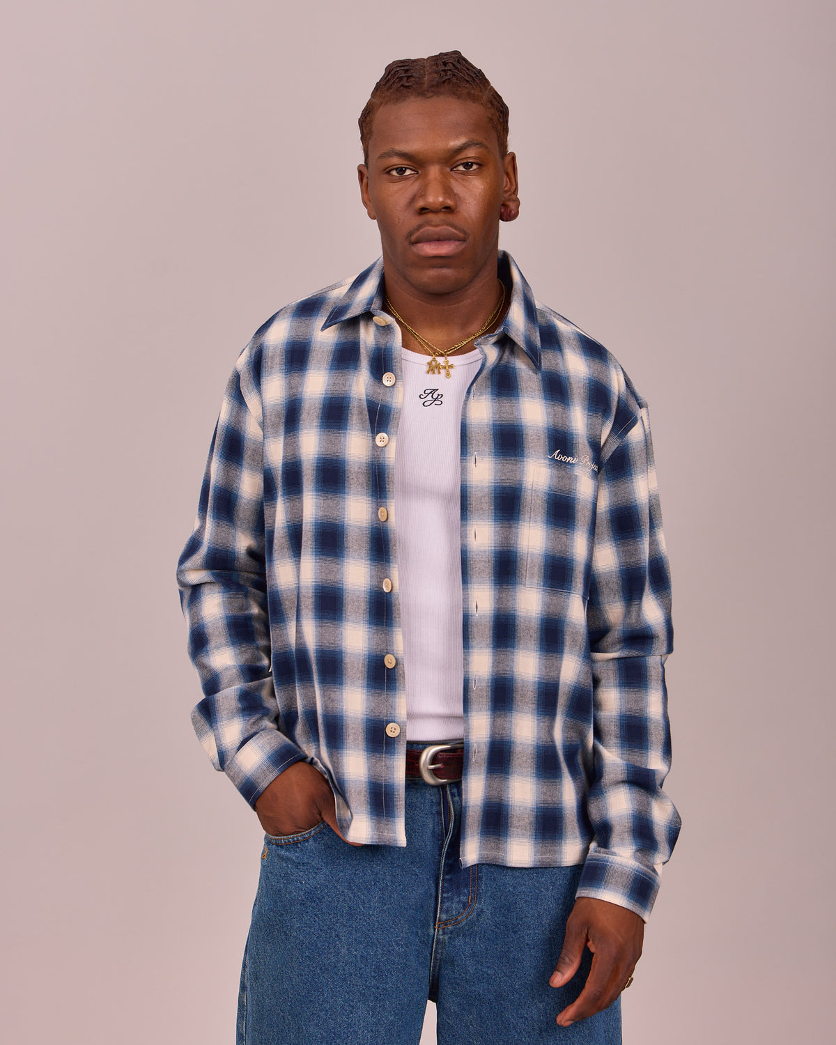 LS Checkered Shirt - Faded Teal Blue