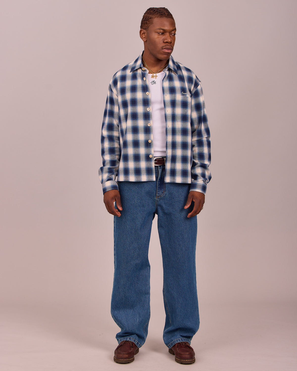 LS Checkered Shirt - Faded Teal Blue