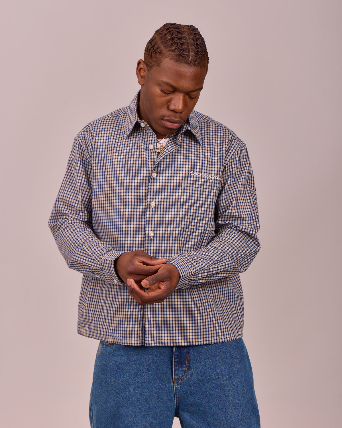 LS Checkered Shirt - Navy/Marshmallow