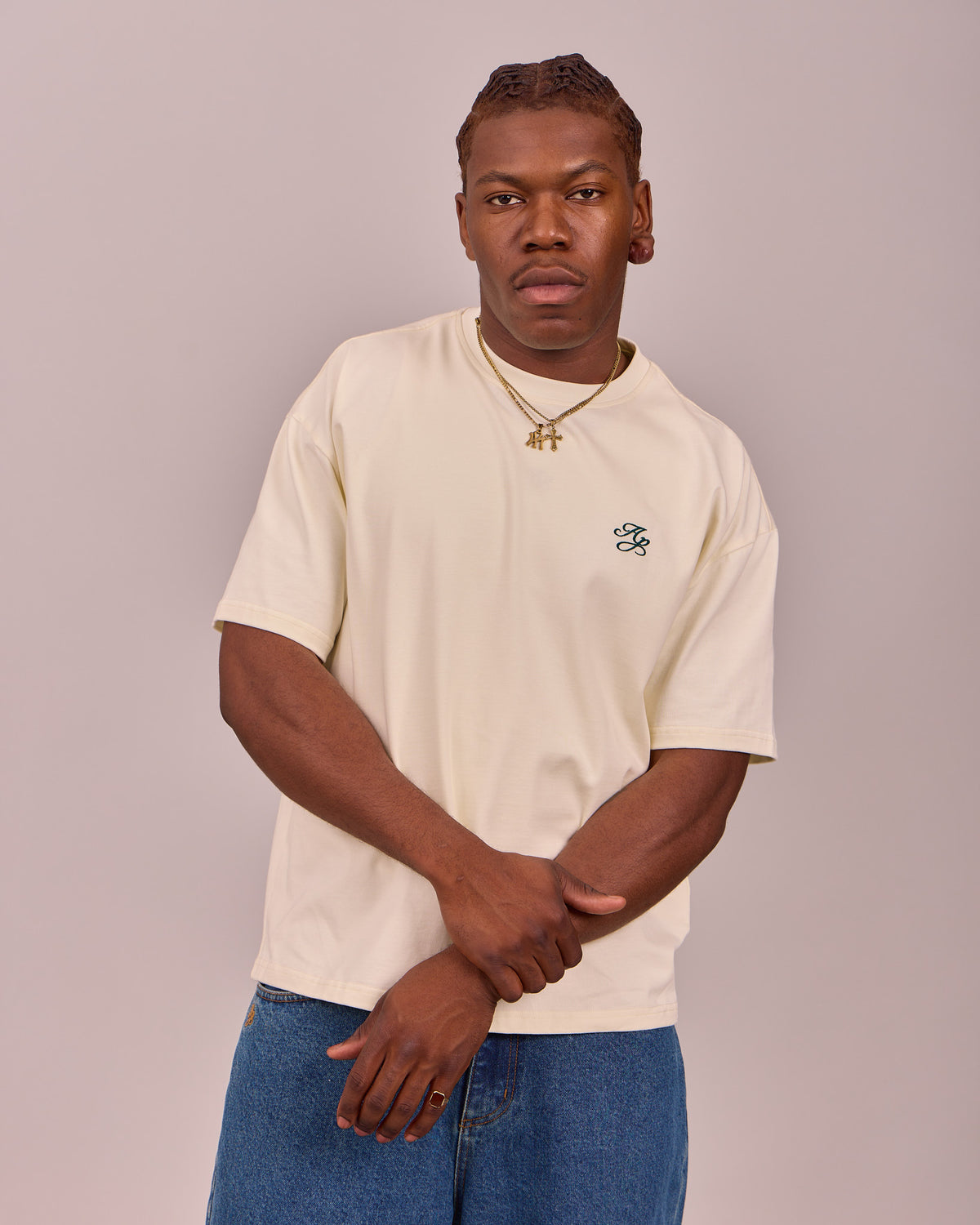 SS Classic Essential Tee - Off White/Green