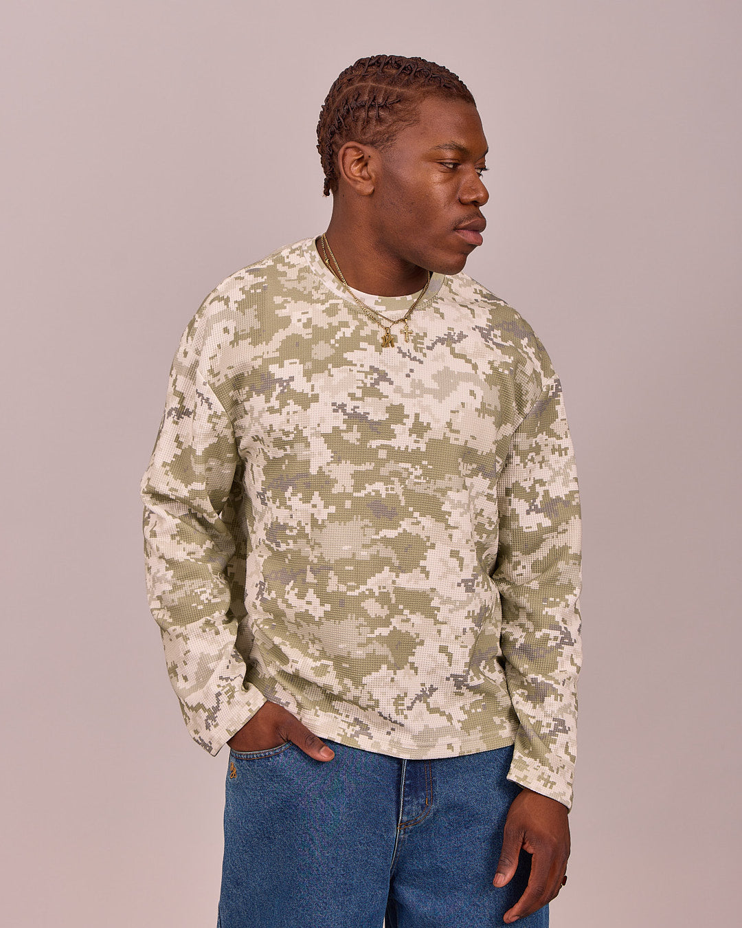 LS Classic Waffle Tee - Green Camo