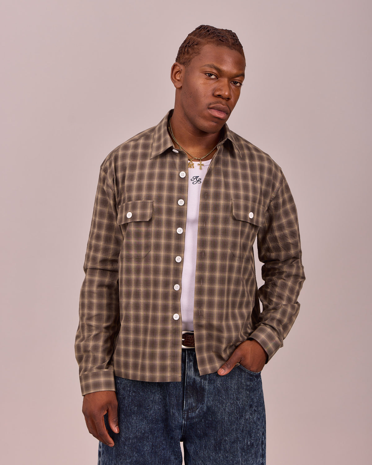 LS Checkered Shirt - Cold Brown