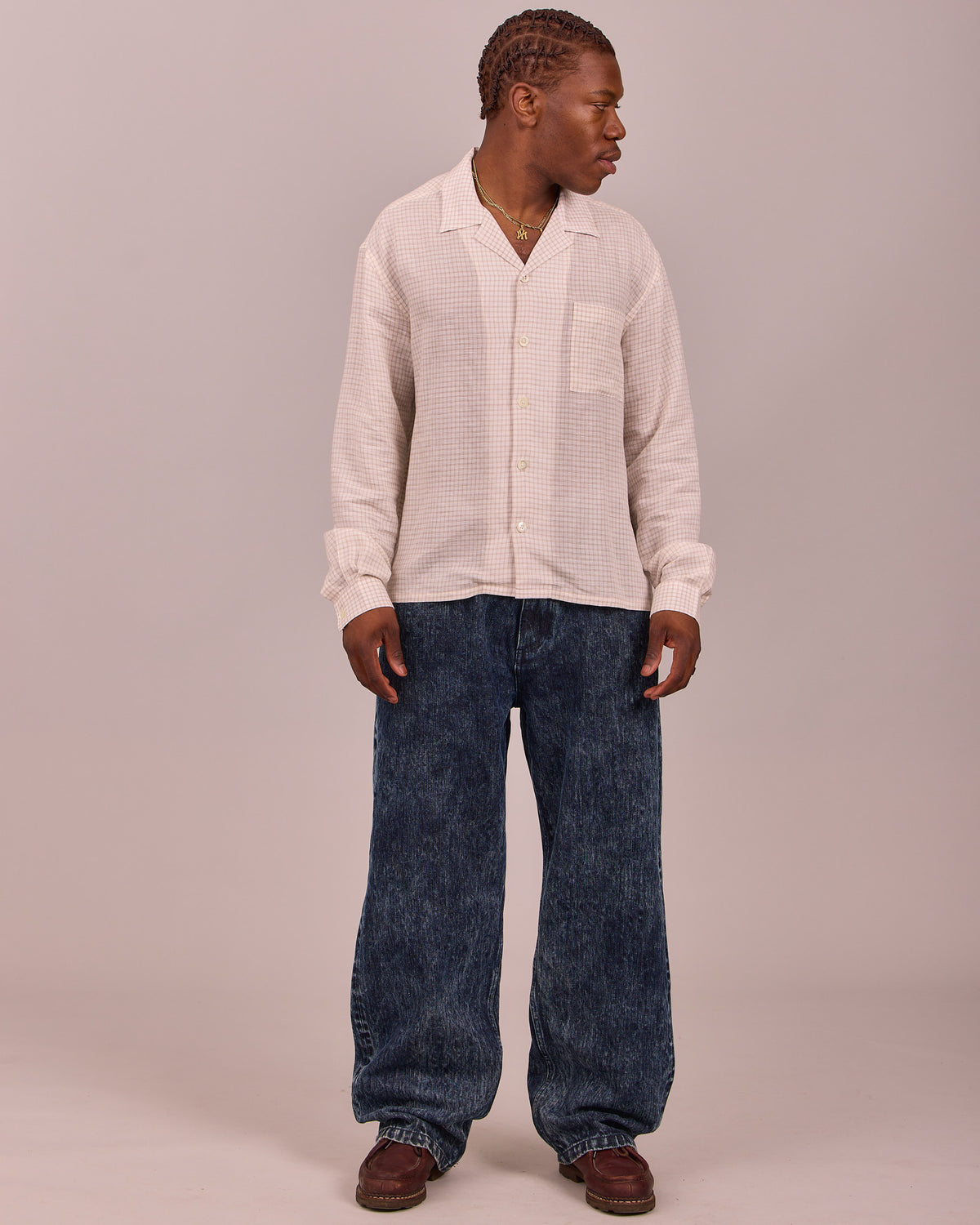 LS Checkered Shirt - Marshmallow/Silverlining