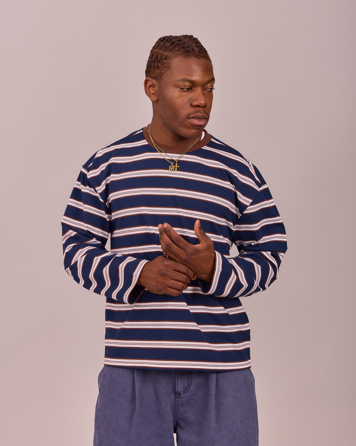 LS Classic Tee - Navy/Brown