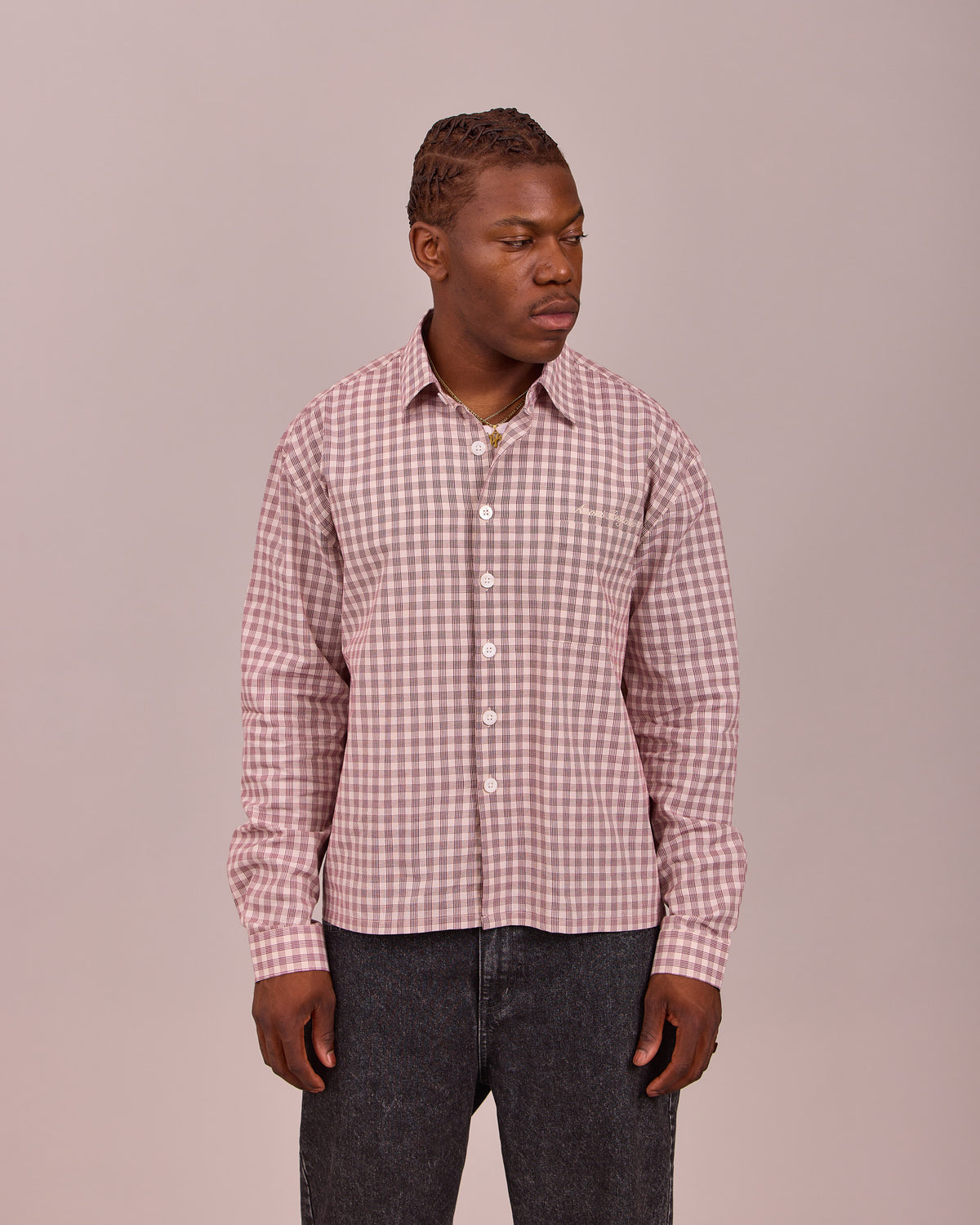 LS Checkered Shirt - Beige/Magenta