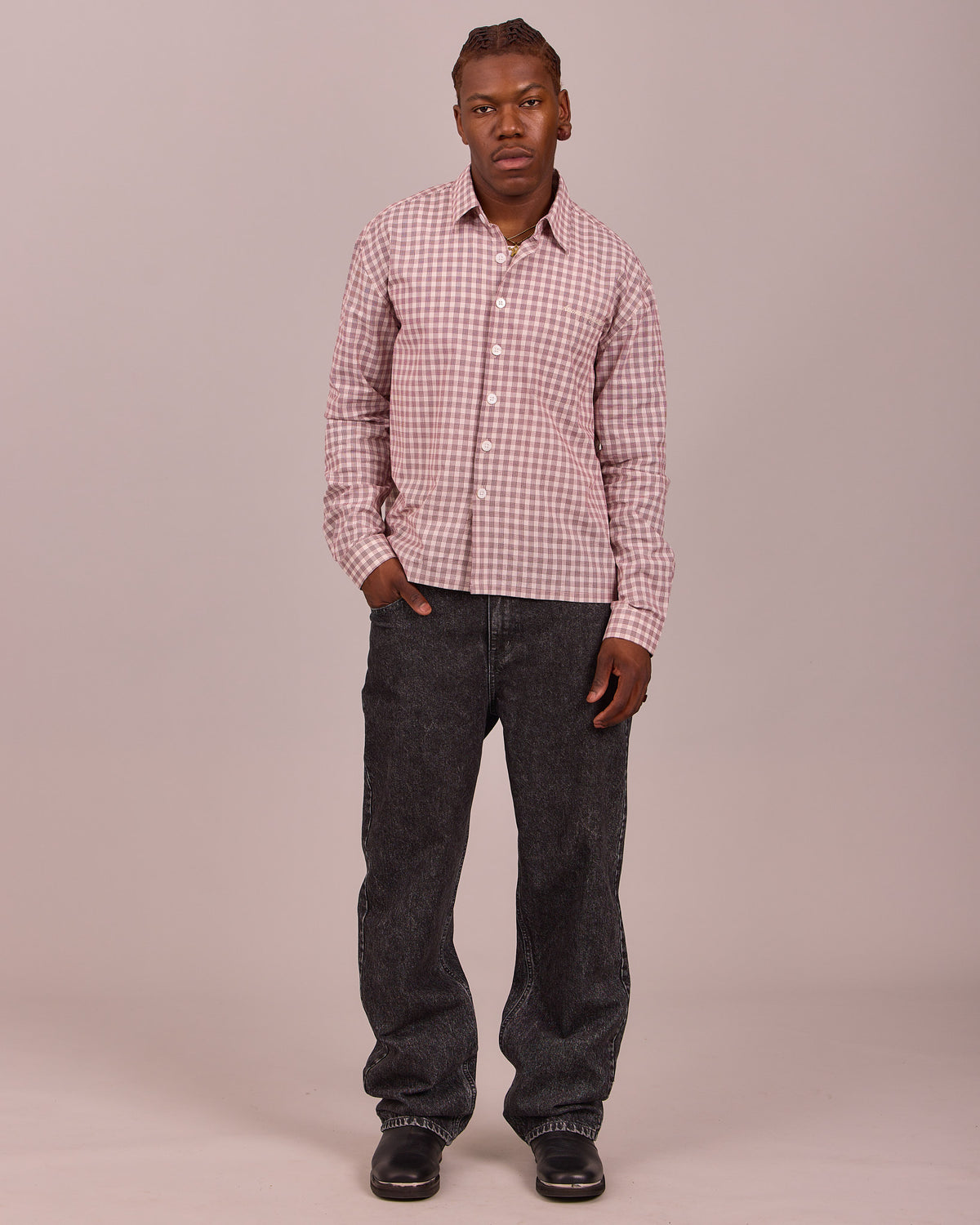 LS Checkered Shirt - Beige/Magenta