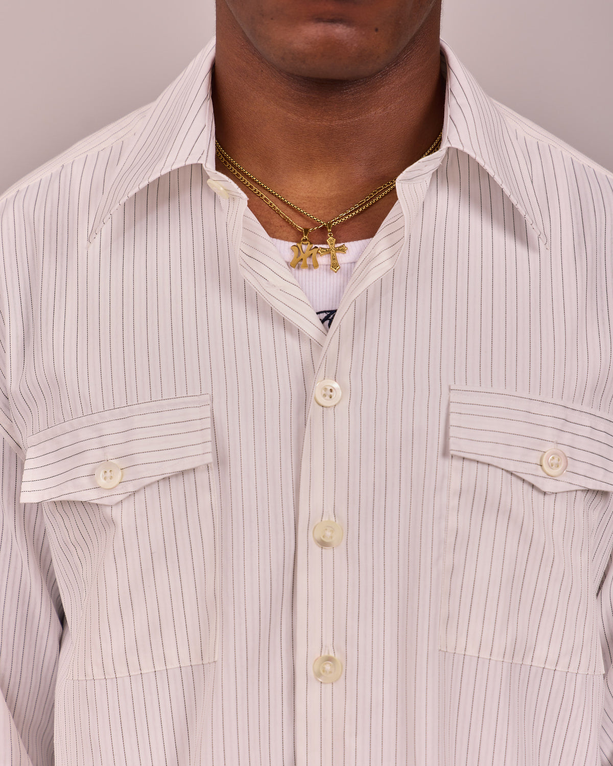 LS Striped Shirt - White