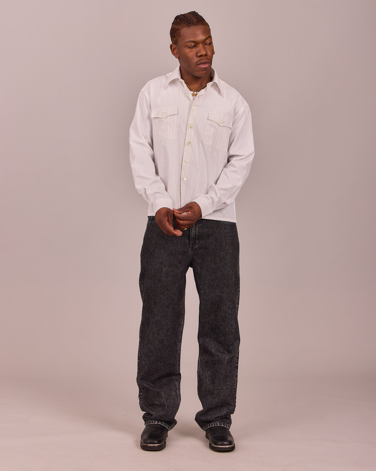 LS Striped Shirt - White