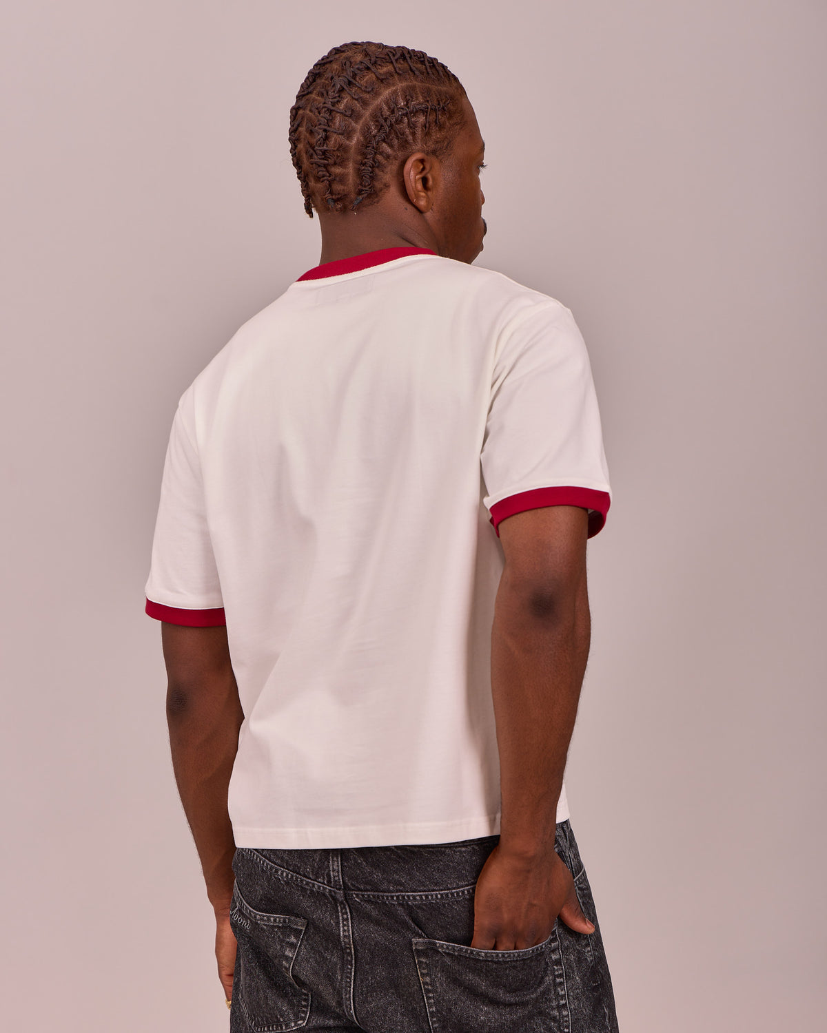 SS Cowboy Ringer Tee - Off White/Burgundy