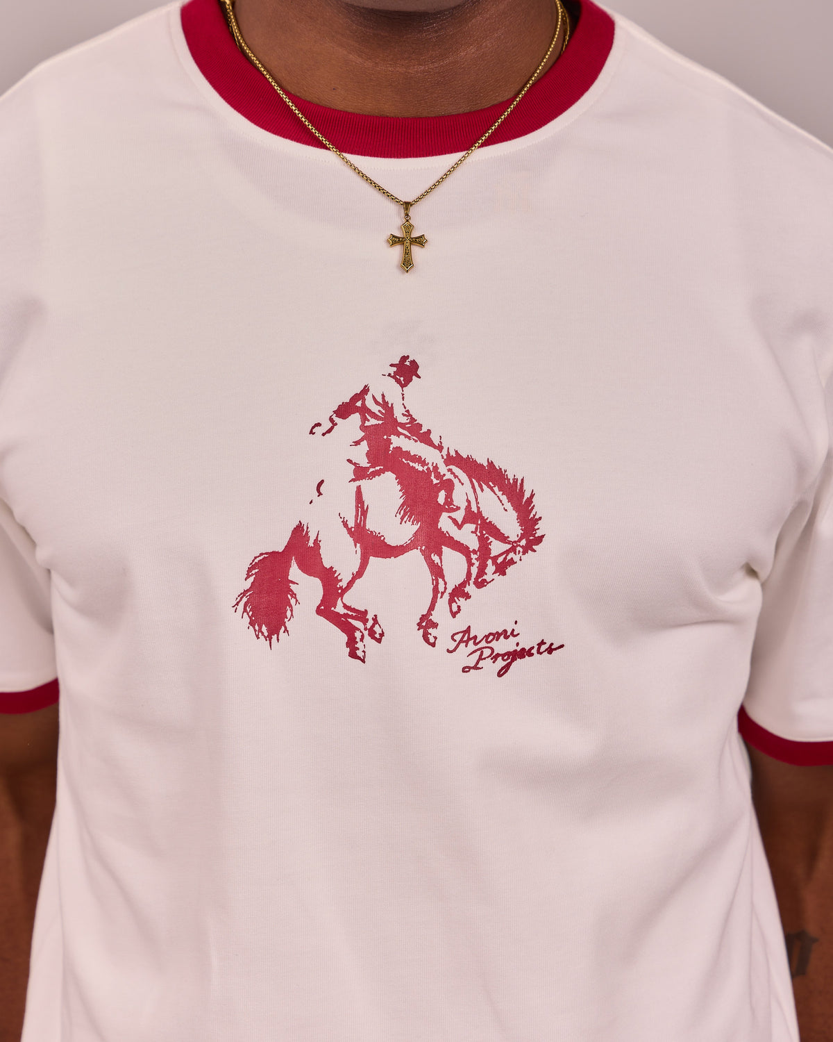 SS Cowboy Ringer Tee - Off White/Burgundy